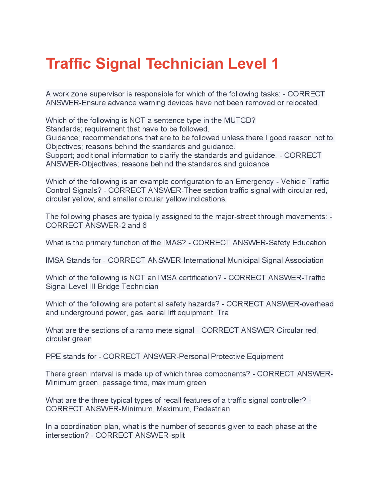 Traffic Signal Technician Level 1 Questions and Answers Latest Guide ...