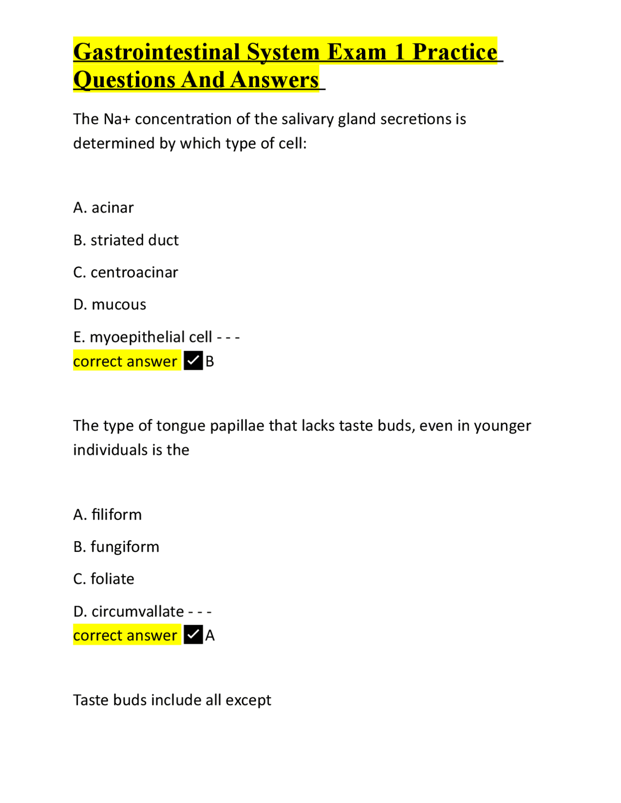 Gi Questions Gastrointestinal System Exam 1 Practice Questions And Answers | Exams ...