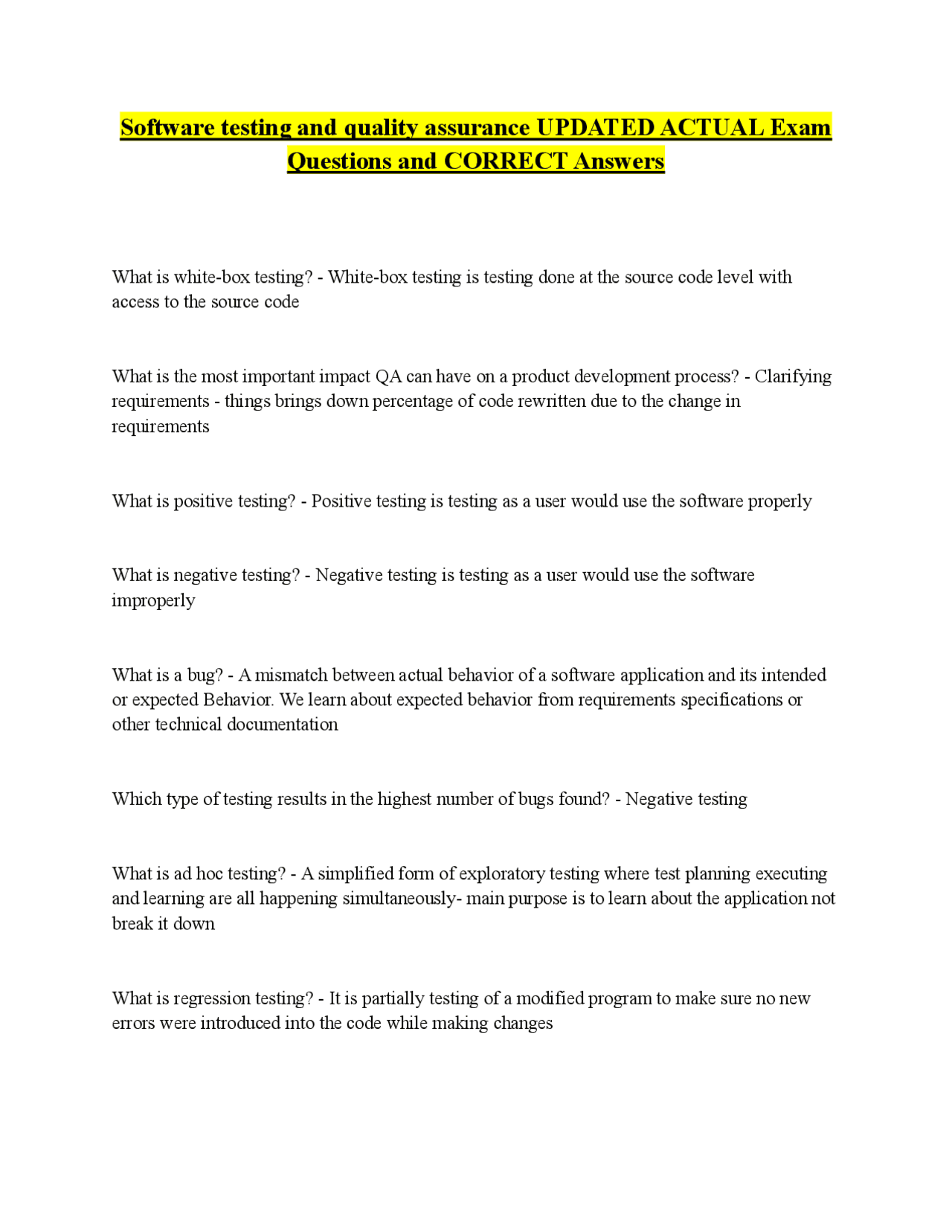 Software quality assurance 2 UPDATED ACTUAL Exam Questions and CORRECT ...