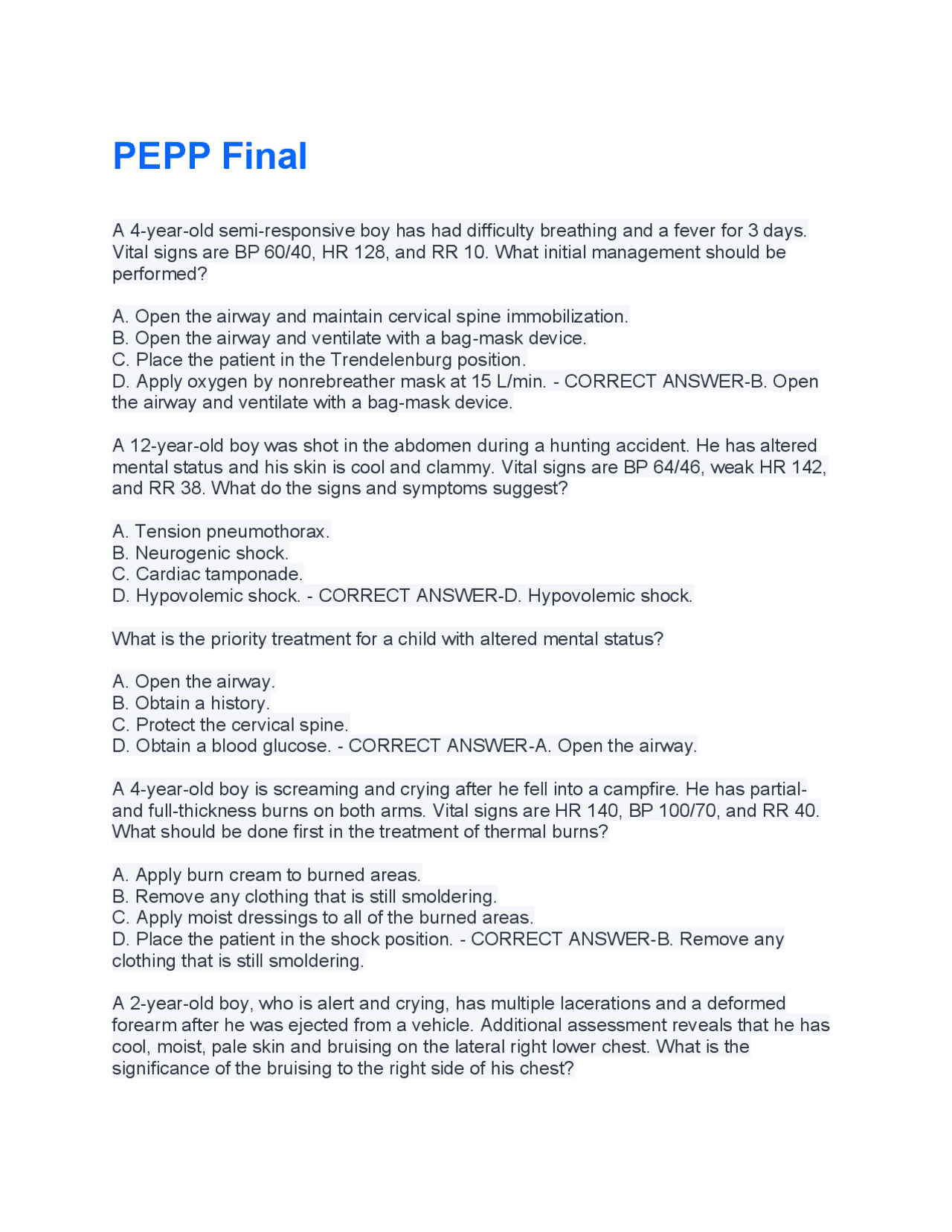 Pepp Course Pdf PEPP Final Questions and Answers Best rated A+ Guaranteed Success ...