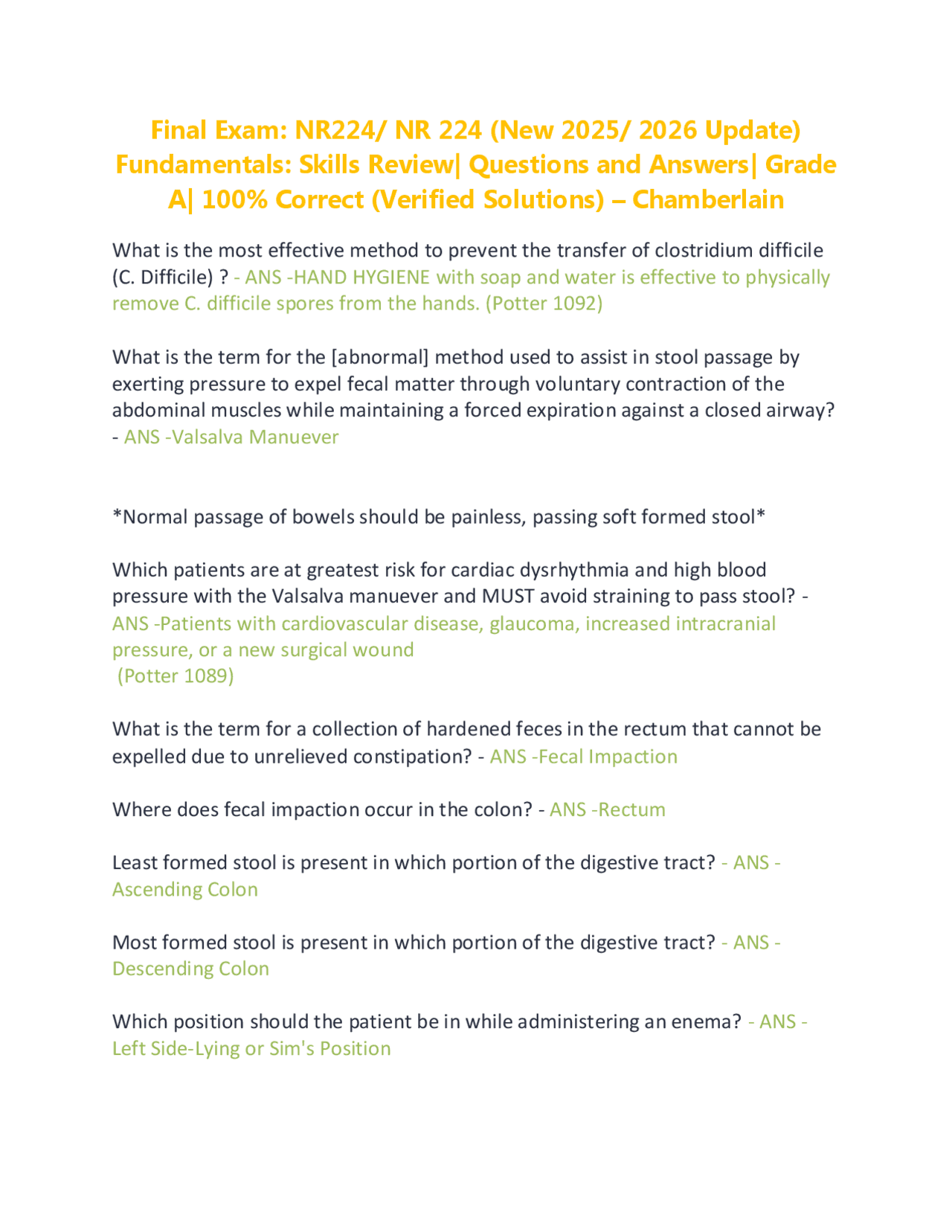 Final Exam: NR224/ NR 224 (New 2025/ 2026 Update) Fundamentals: Skills ...