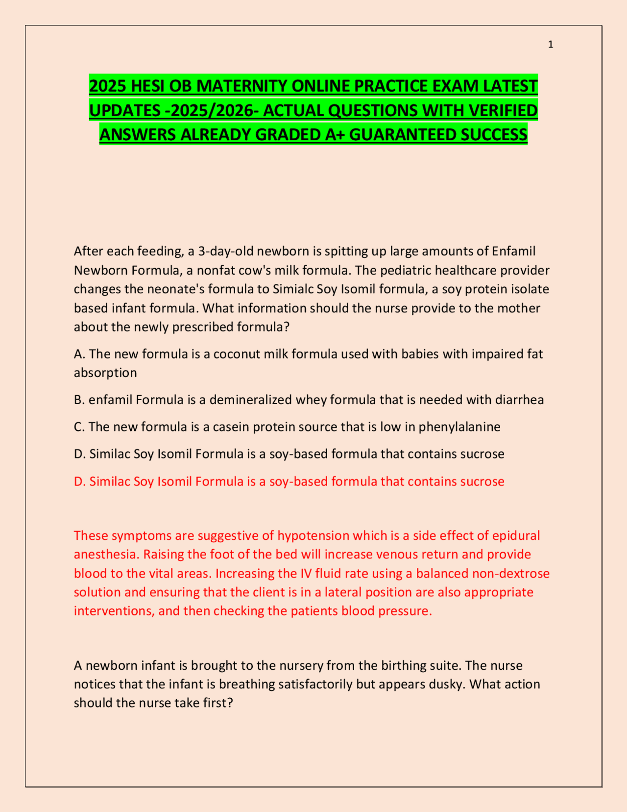 2025 HESI OB MATERNITY ONLINE PRACTICE EXAM LATEST UPDATES -2025/2026 ...