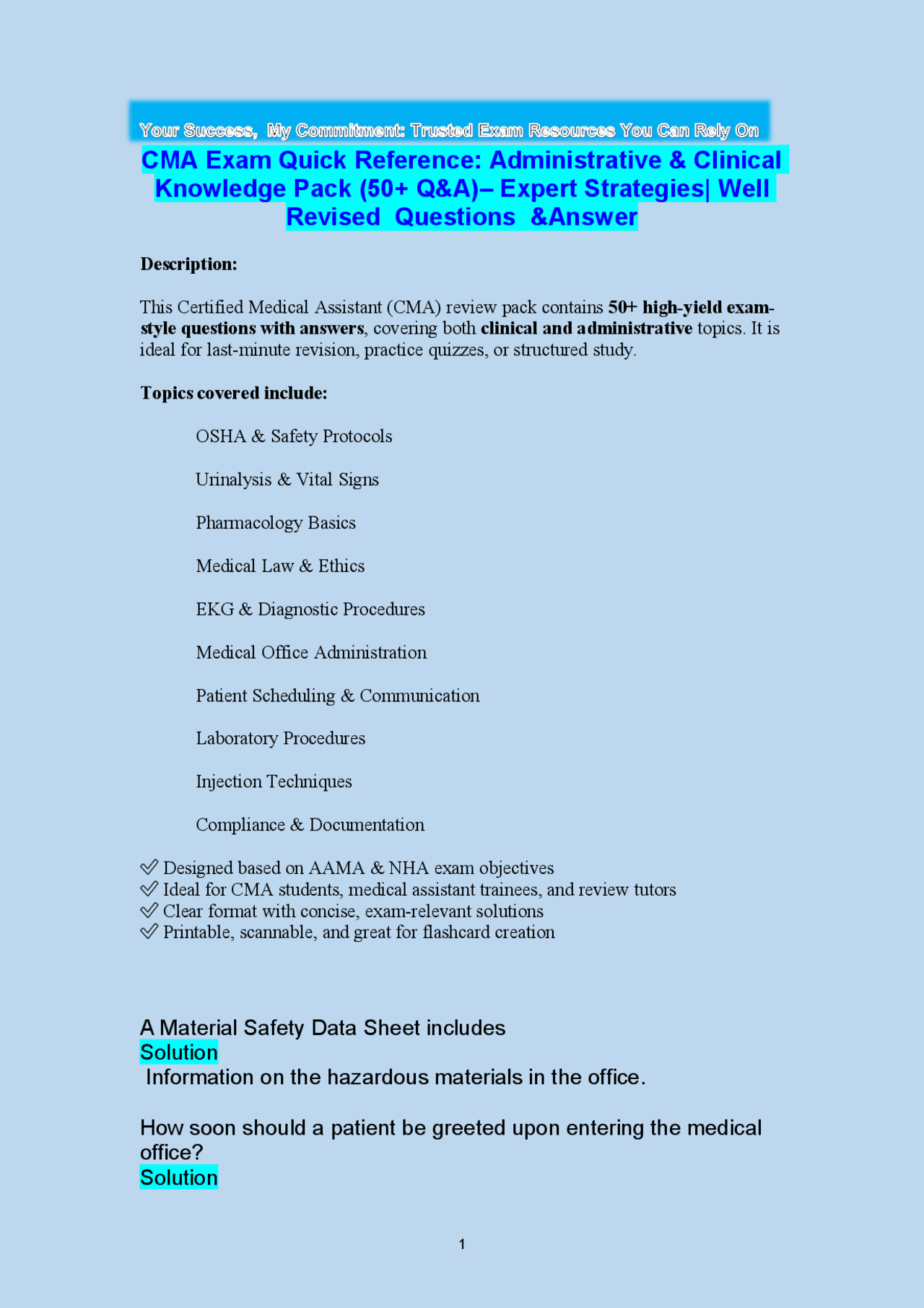 CMA Exam Quick Reference: Administrative & Clinical Knowledge Pack (50 ...