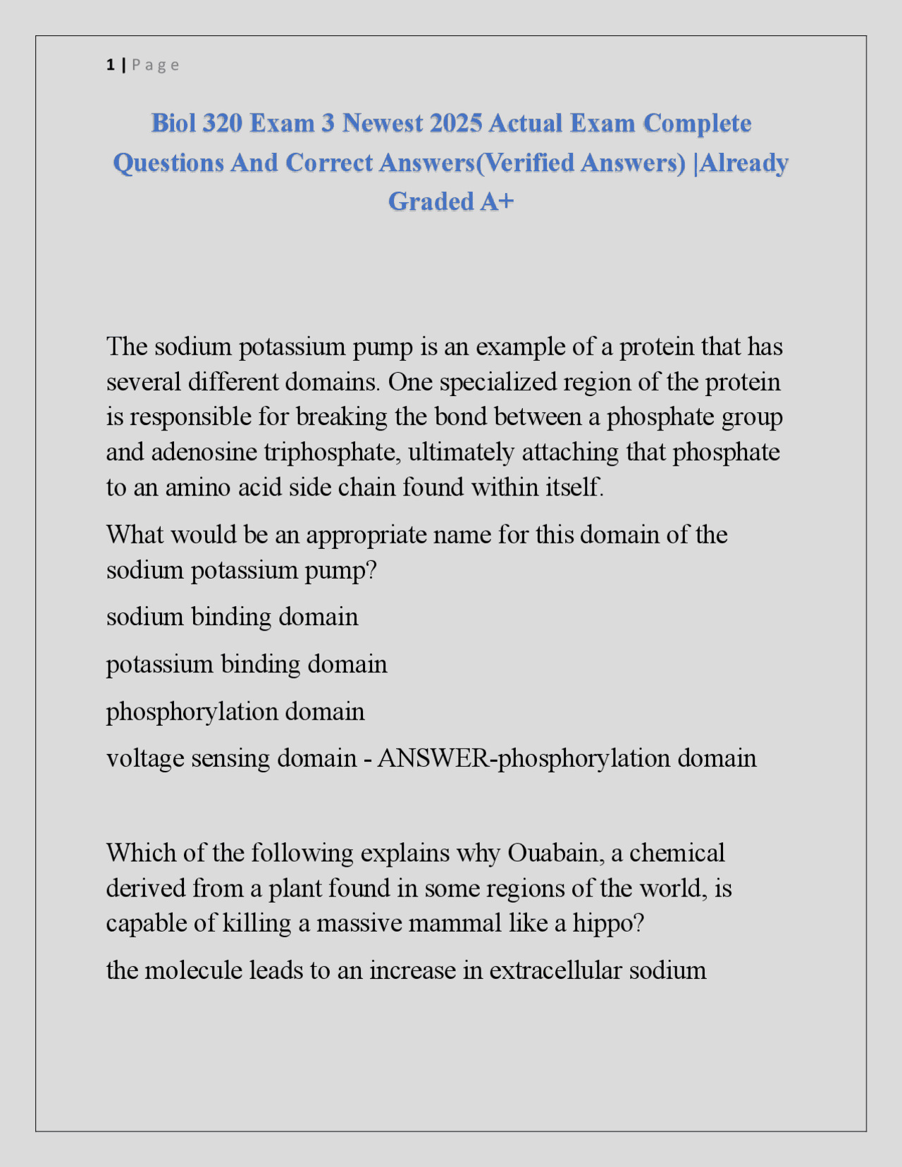 Biol 320 Exam 3 Newest 2025 Actual Exam Complete Questions And Correct ...