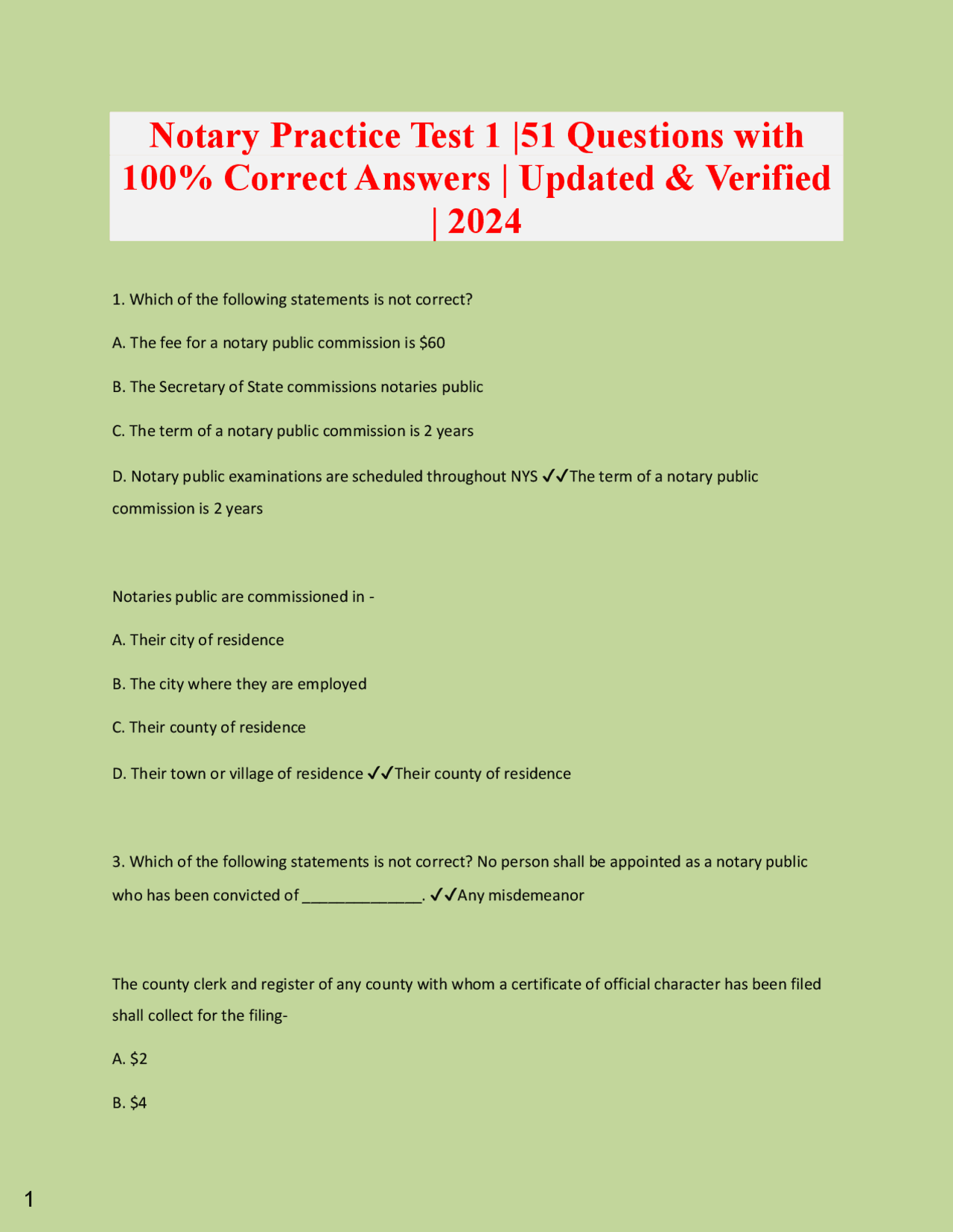 Notary Practice Test 1 |51 Questions with 100% Correct Answers ...