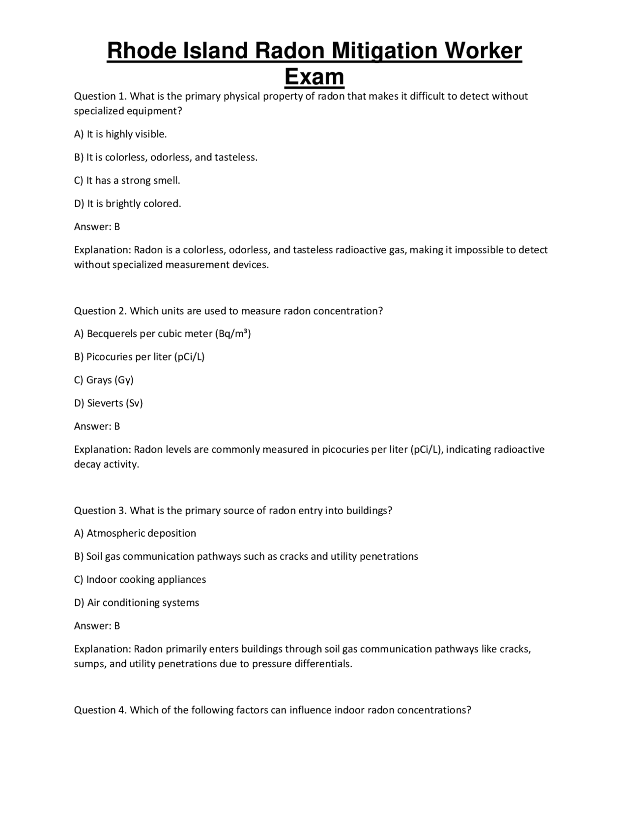 Rhode Island Radon Mitigation Worker Exam | Exams Technology | Docsity