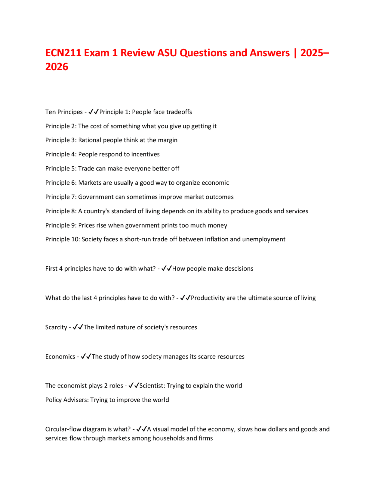 Economics Exam 1 Review: Key Principles and Concepts | Exams Economics ...