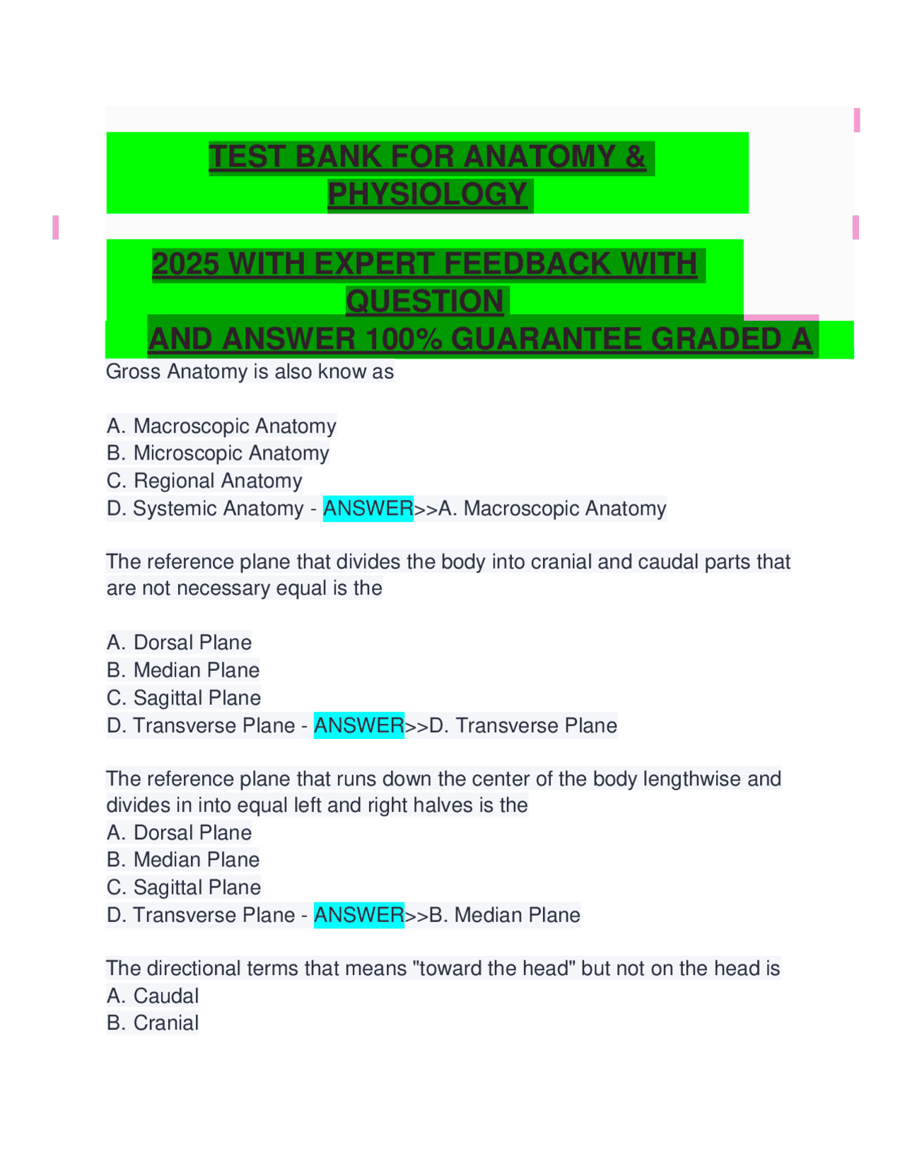 TEST BANK FOR ANATOMY & PHYSIOLOGY 2025 WITH EXPERT FEEDBACK WITH ...