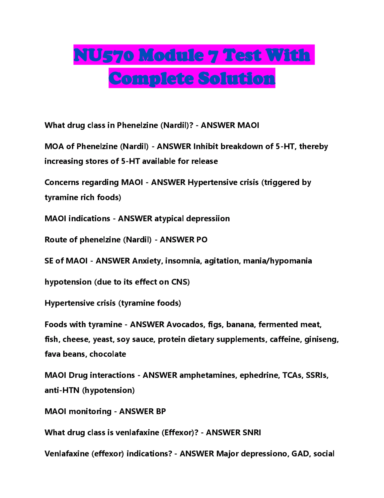 NU570 Module 7 Test With Complete Solution | Exams Advanced Education ...