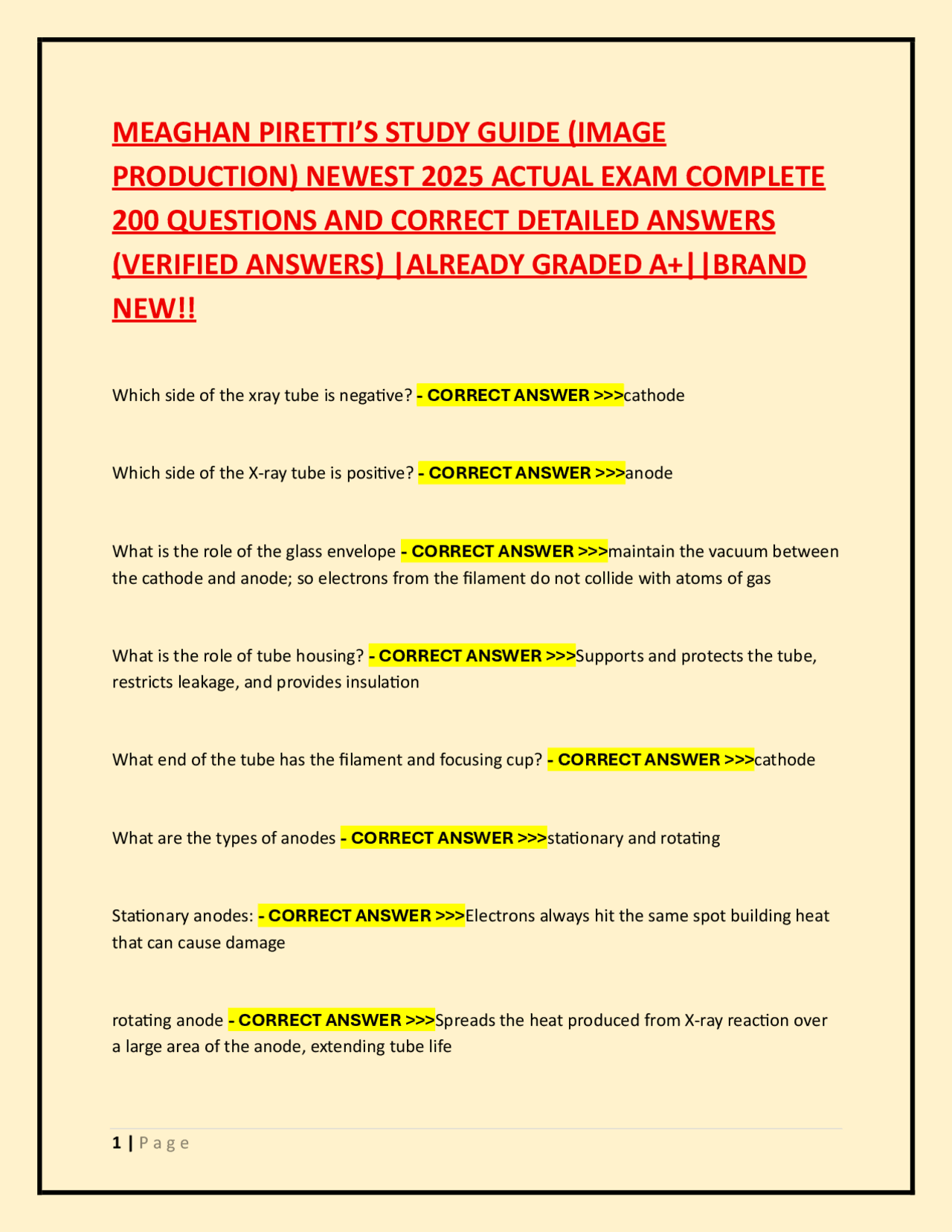 MEAGHAN PIRETTI’S STUDY GUIDE (IMAGE PRODUCTION) NEWEST 2025 ACTUAL EXAM | Exams Nursing | Docsity