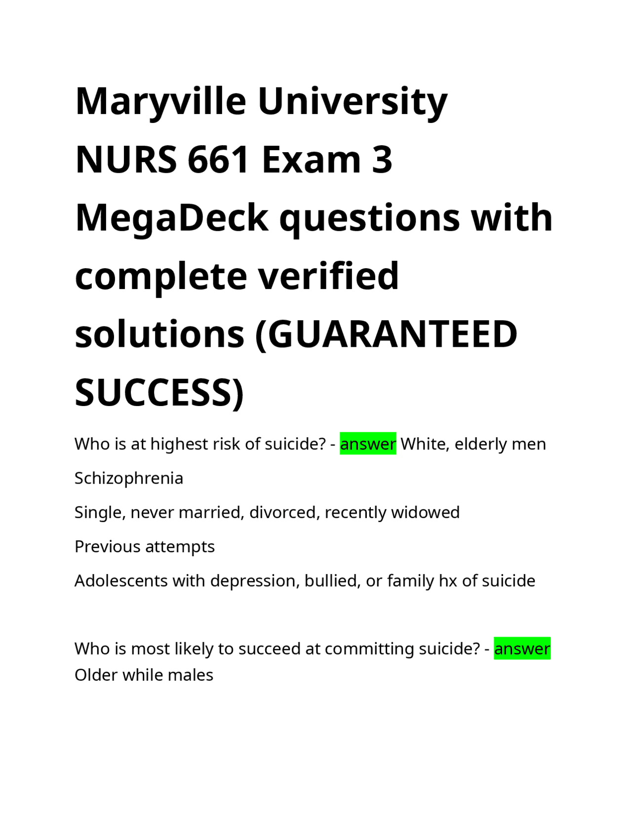 Psychiatric Nursing Exam 3 Review: Mental Health Disorders and ...