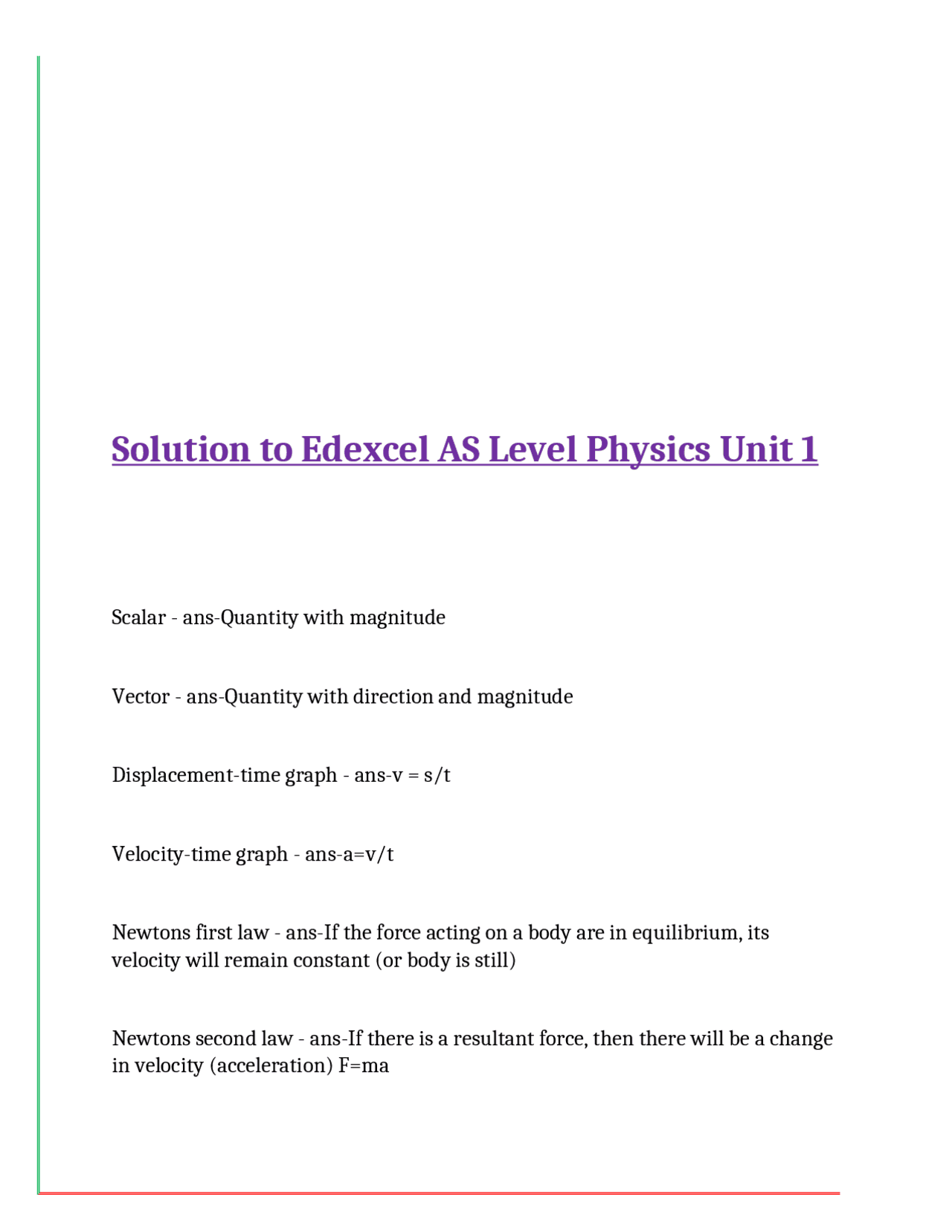 AS Level Physics Unit 1: Key Definitions and Concepts | Exams Nursing ...