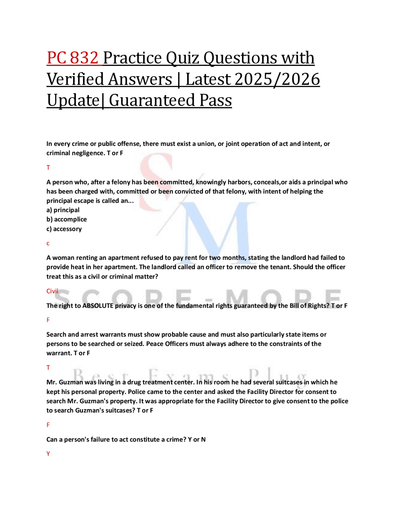 PC 832 Practice Quiz Questions with Verified Answers | Latest 2025/2026 ...