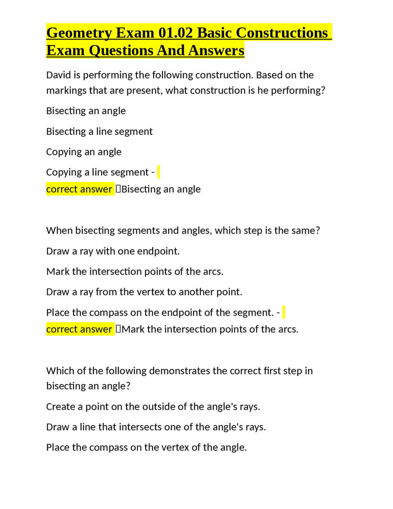 Geometry Exam 01.02 Basic Constructions Exam Questions And Answers ...
