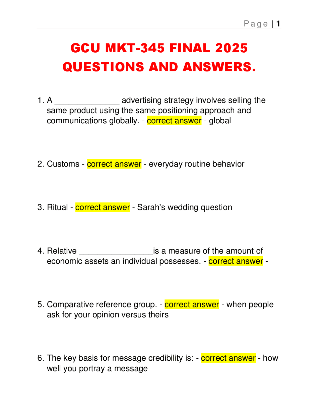 Marketing Exam Questions and Answers: Consumer Behavior and Advertising ...
