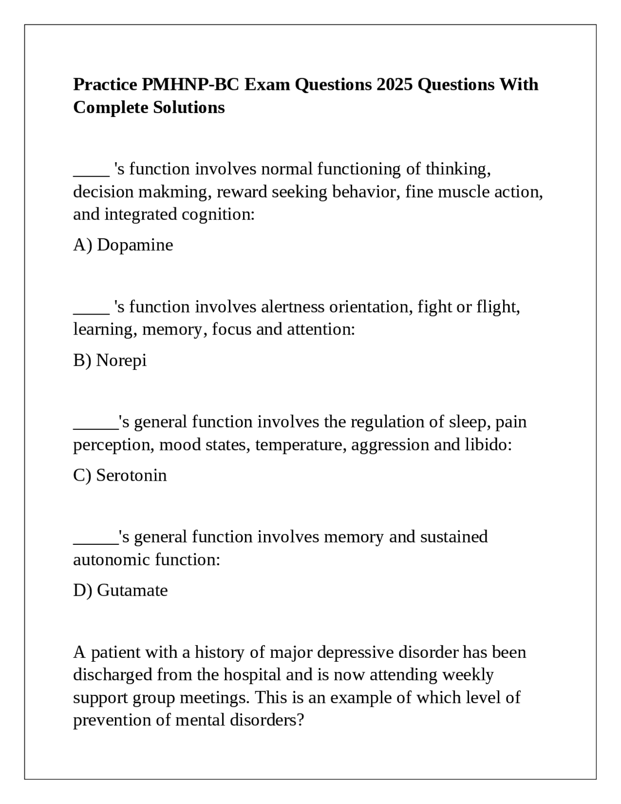 Practice PMHNP-BC Exam Questions 2025 Questions With Complete Solutions ...