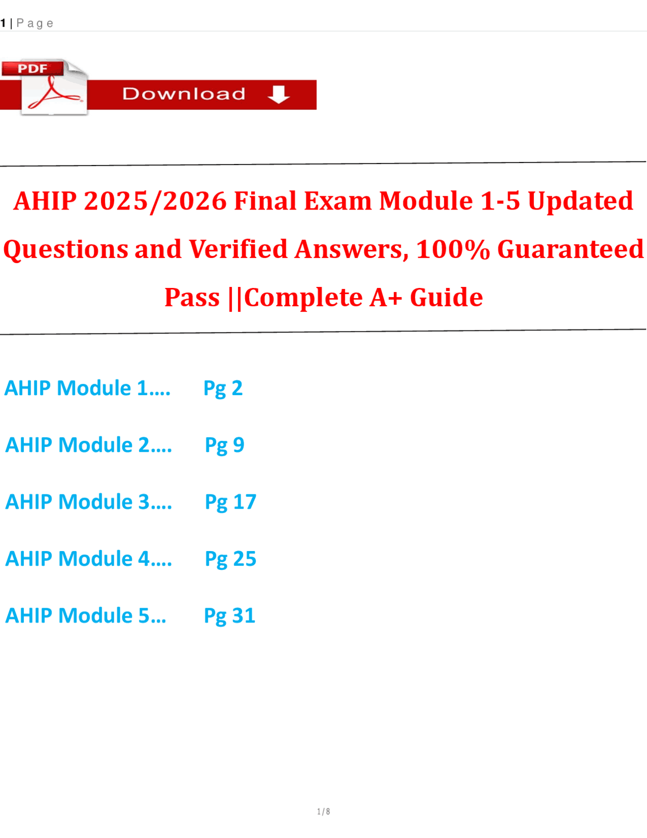 AHIP 2025/2026 Final Exam Module 1-5 Updated Questions and Verified ...
