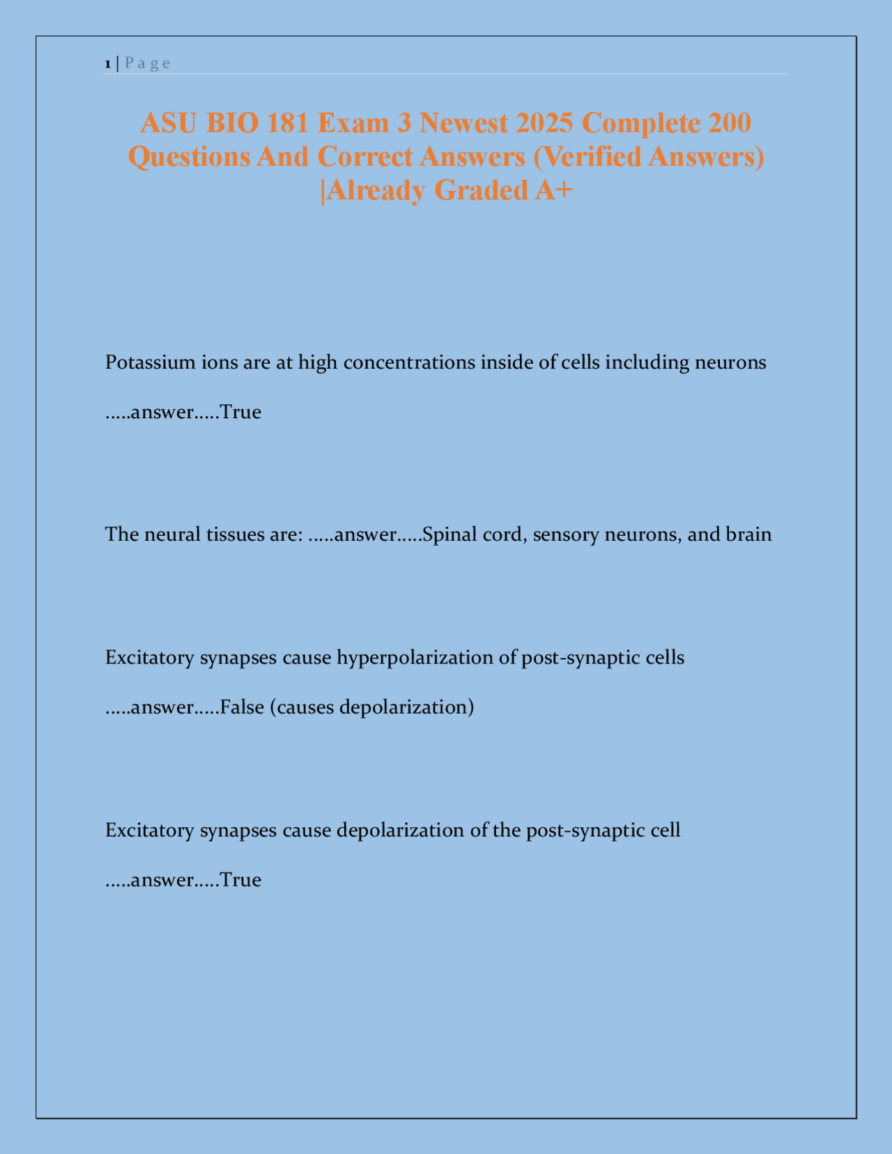 ASU BIO 181 Exam 3 Study Guide (2025) – 200 Verified Questions ...