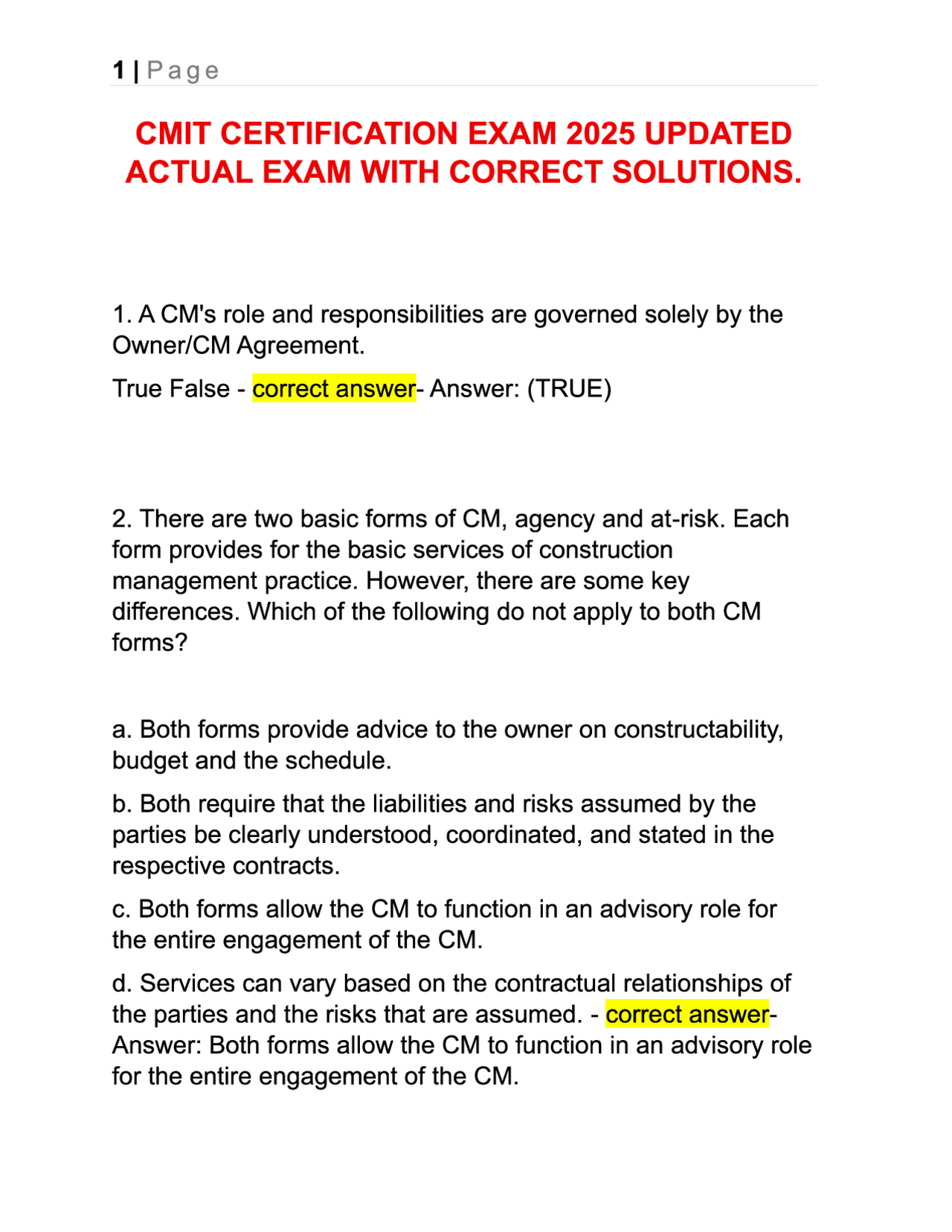 CMIT exam 200 questions and answers with solutions 2025 | Exams ...