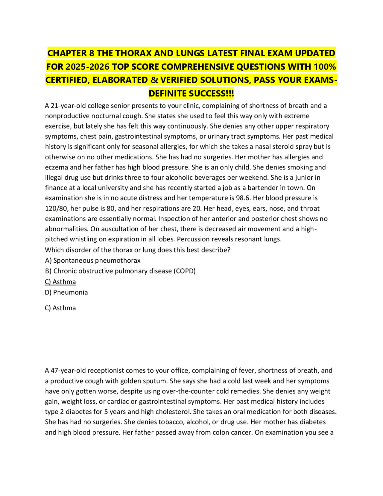 CHAPTER 8 THE THORAX AND LUNGS LATEST FINAL EXAM UPDATED FOR 2025-2026 ...