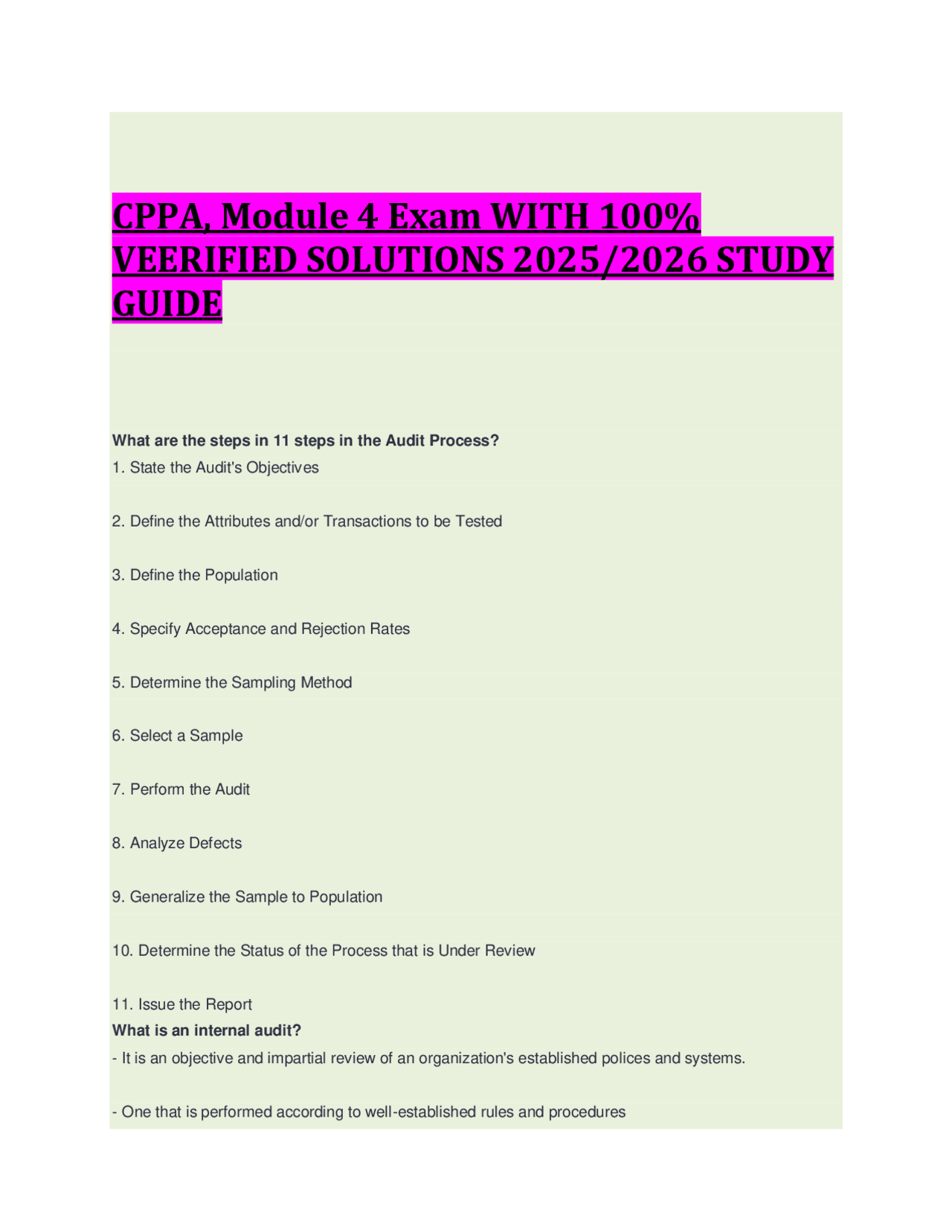 CPPA Module 4 Exam Study Guide: Audit Process and System Analysis ...
