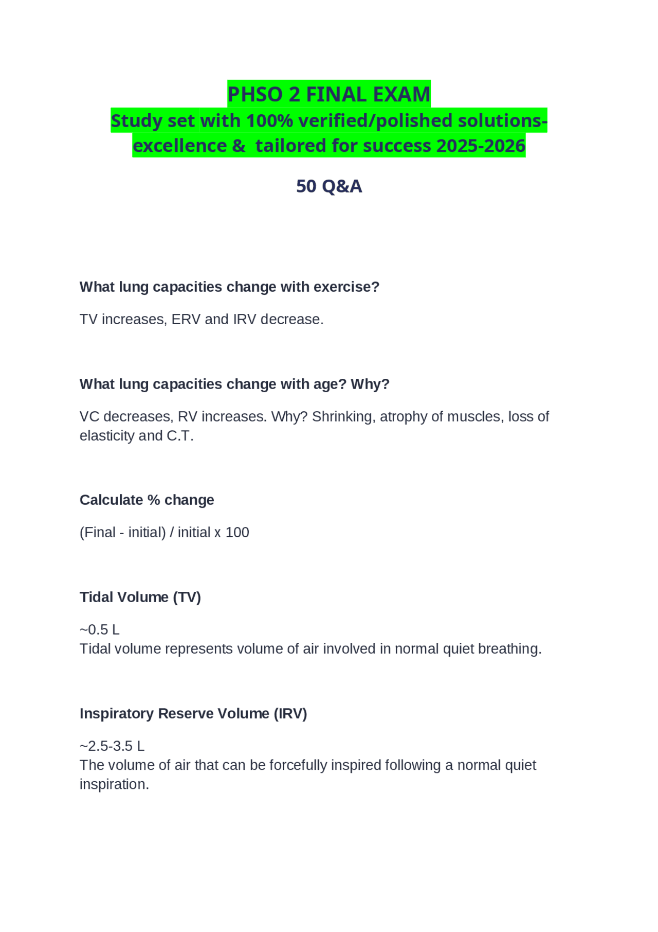 Phso Example Letters PHSO 2 FINAL EXAM Study set with 100% verified/polished solutions ...