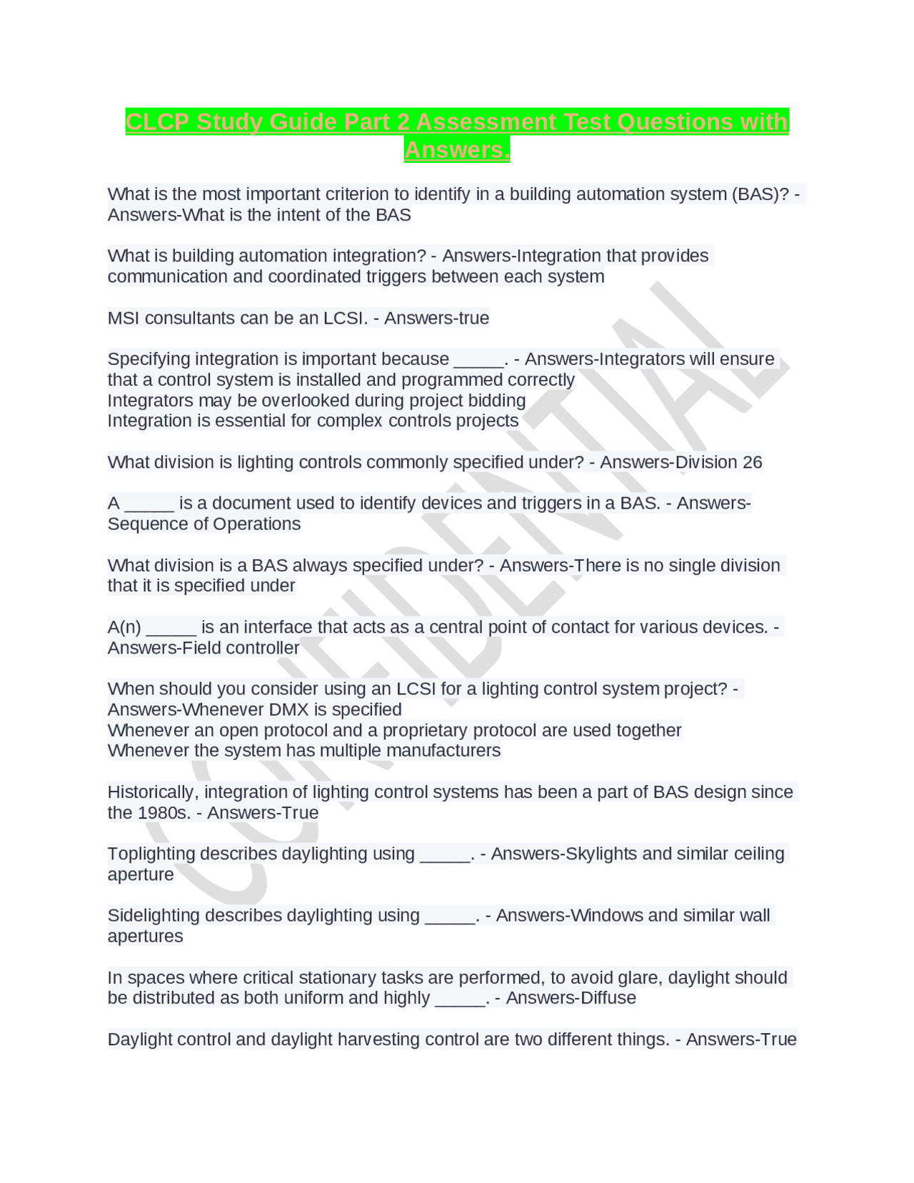 CLCP Study Guide Part 2 Assessment Test Questions with Answers. | Exams ...