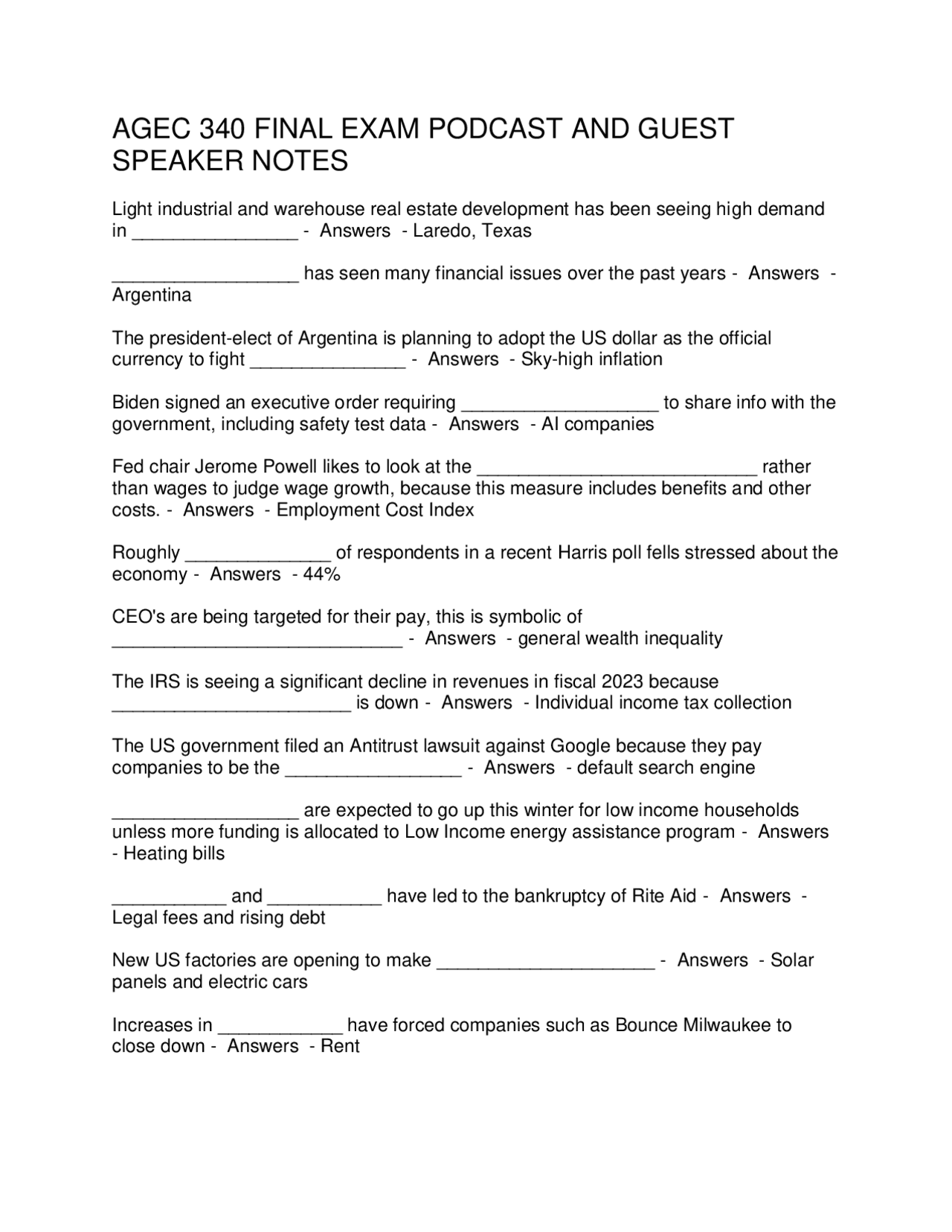 AGEC 340 FINAL EXAM PODCAST AND GUEST SPEAKER NOTES | Exams Social ...