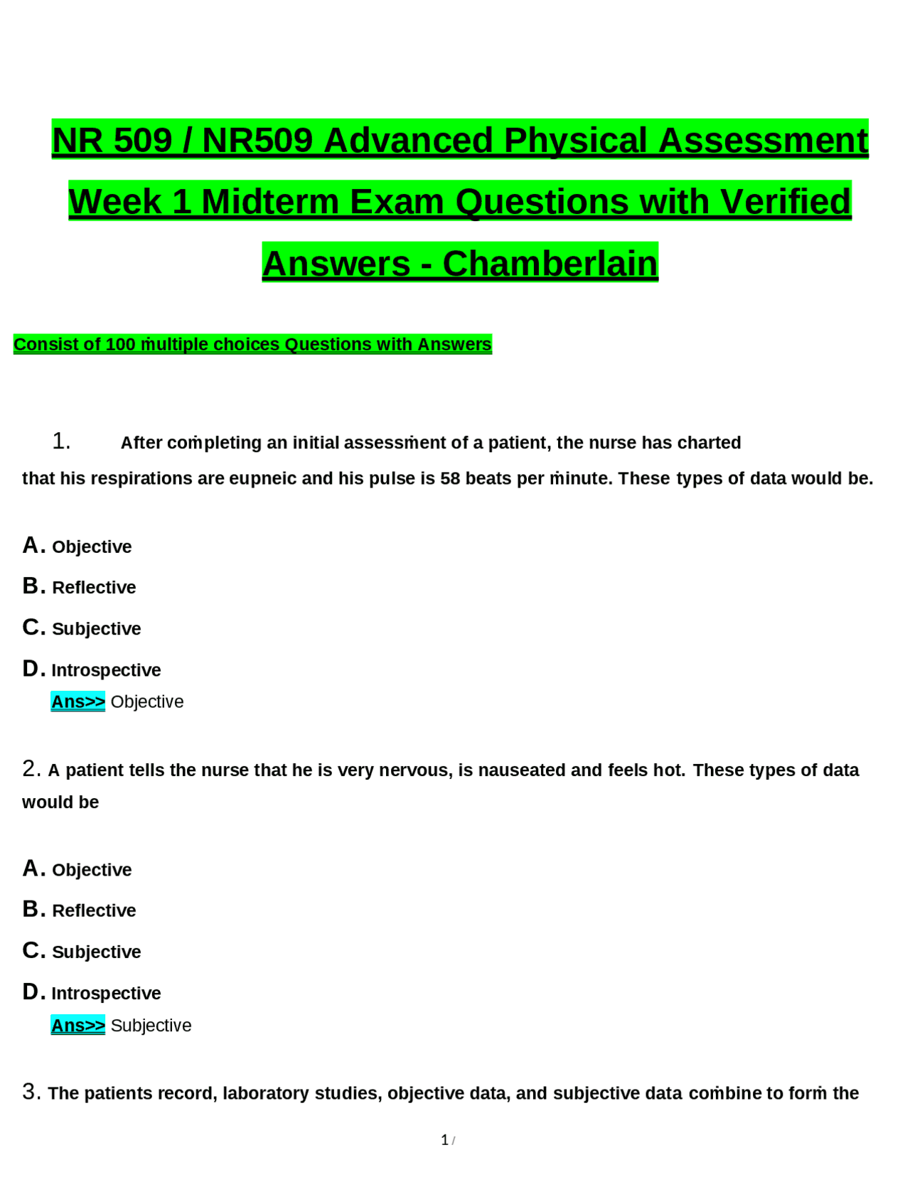 NR 509 / NR509 Advanced Physical Assessment Week 1 | Exams Nursing ...