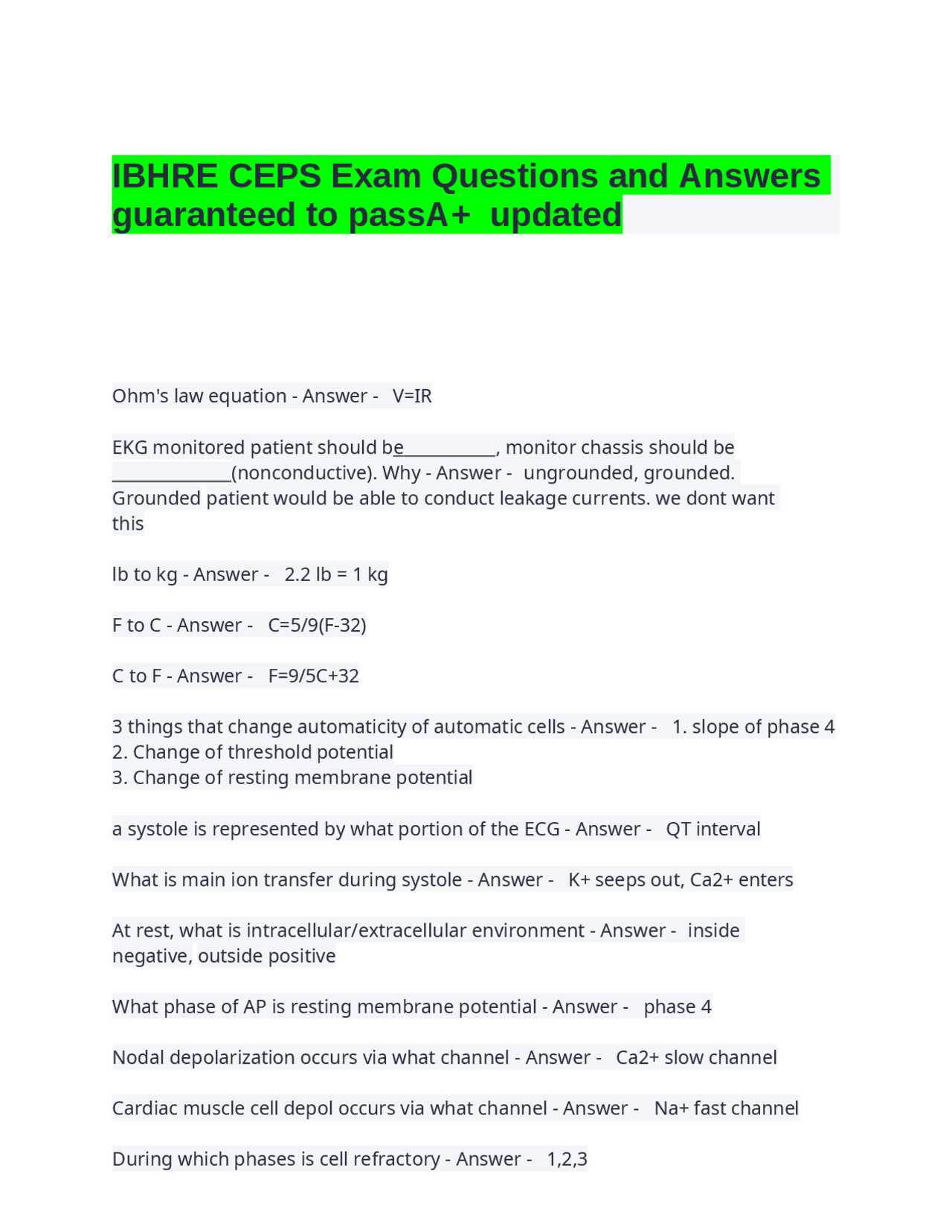 IBHRE CEPS Exam Questions and Answers guaranteed to passA+ updated ...