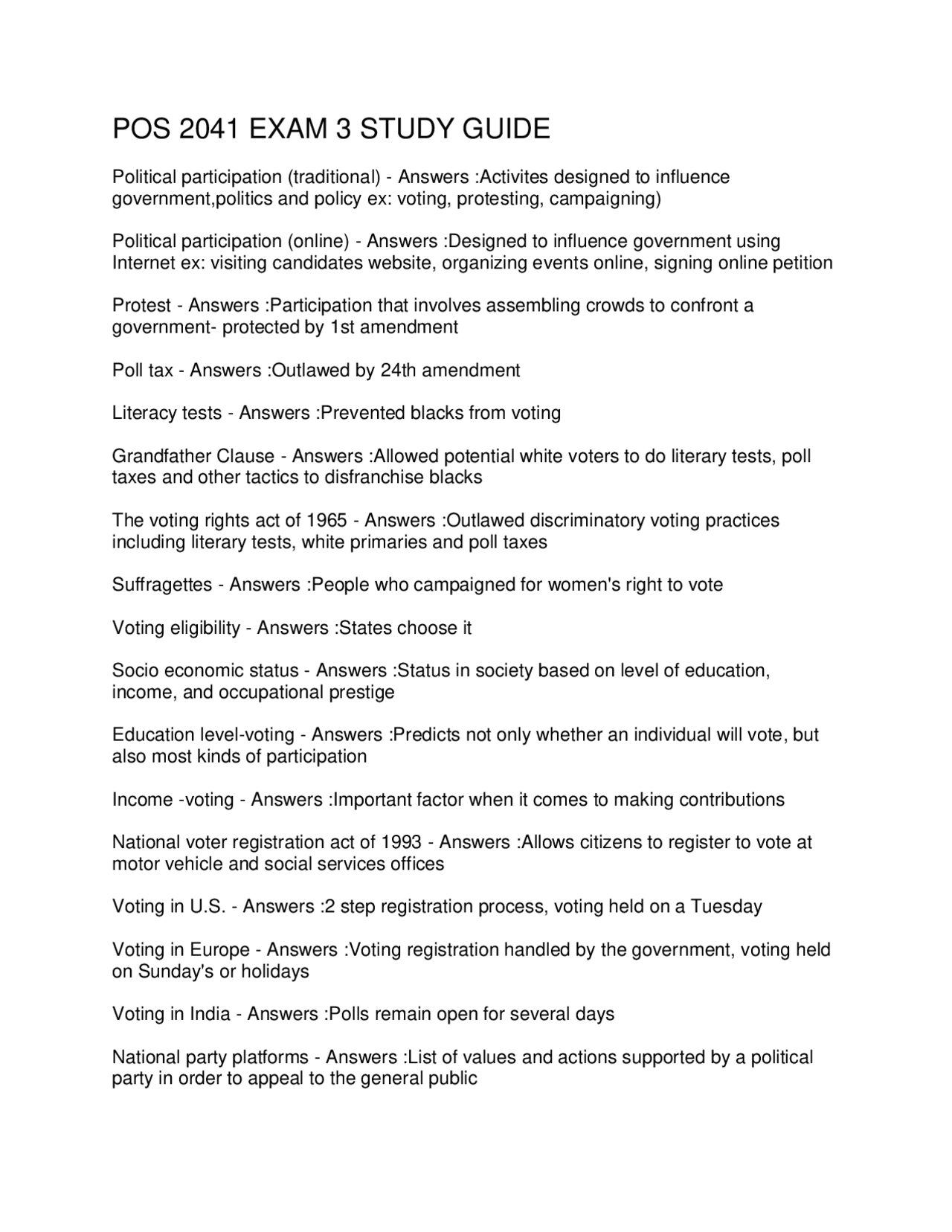 POS 2041 EXAM 3 STUDY GUIDE | Exams Social Sciences | Docsity