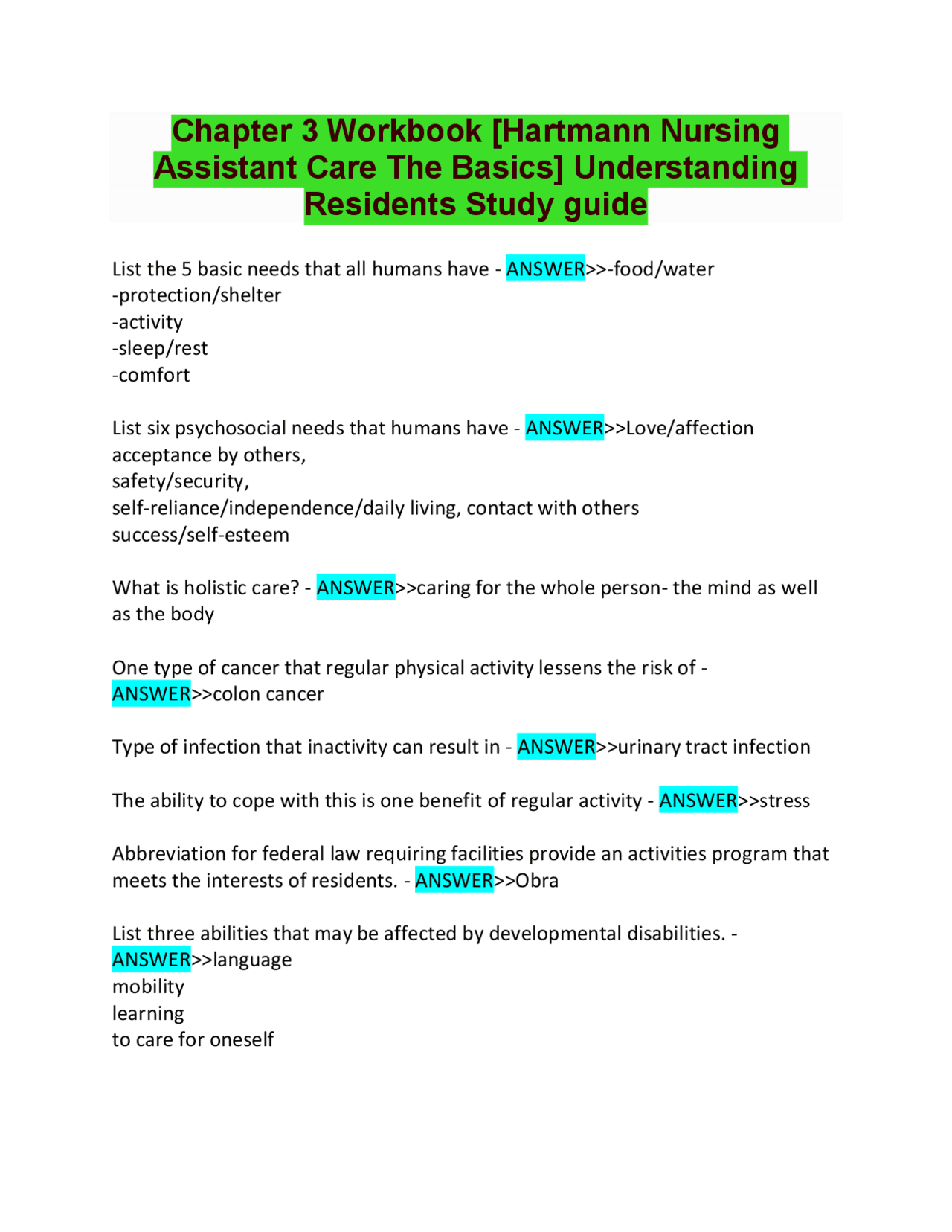 Chapter 3 Workbook [Hartmann Nursing Assistant Care The Basics ...