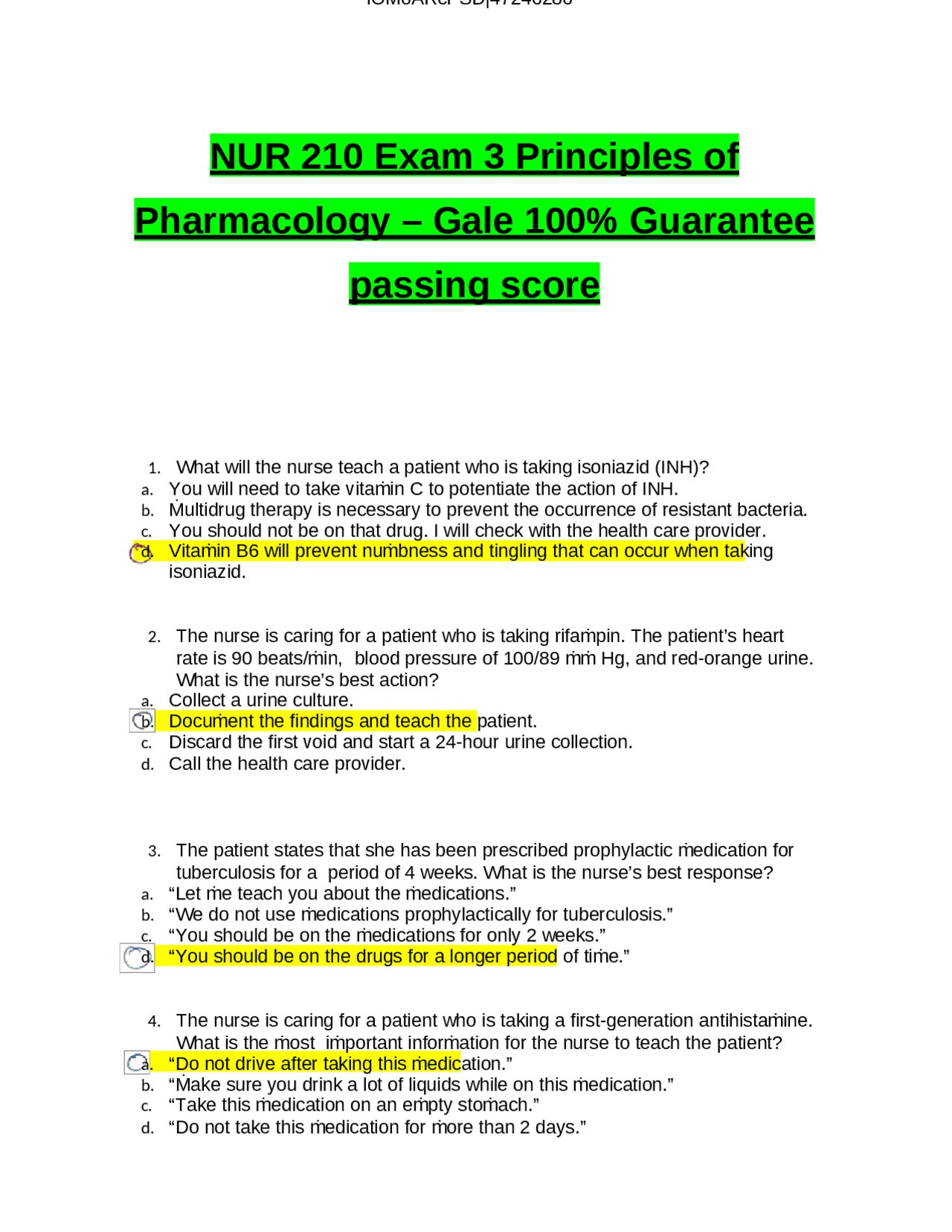 NUR 210 Exam 3 Principles of Pharmacology | Exams Pharmacology | Docsity