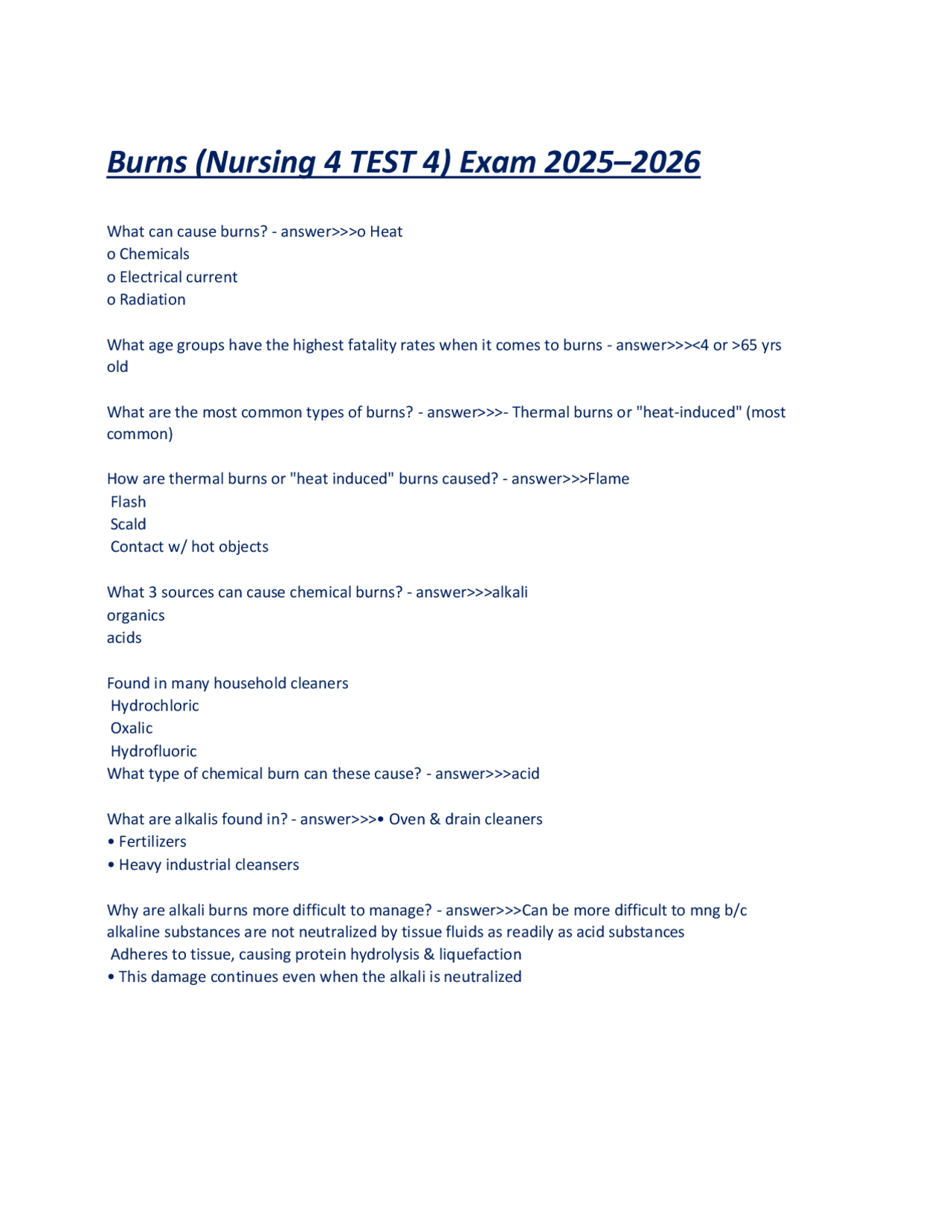 Burns (Nursing 4 TEST 4) Exam 2025–2026.pdf | Exams Nursing | Docsity