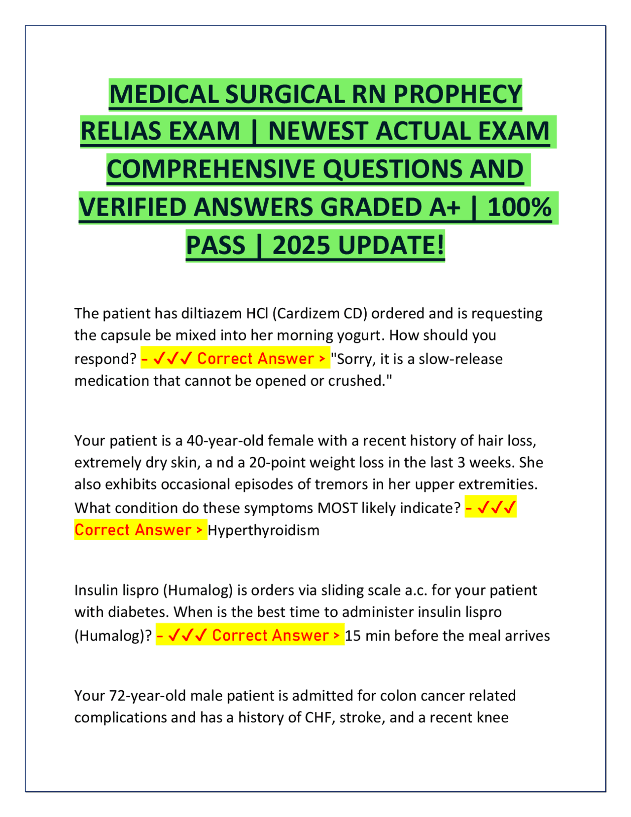 Medical Assistant Questions MEDICAL ASSISTANT COMPREHENSIVE FINAL EXAM QUESTIONS WITH COMPLETE ...