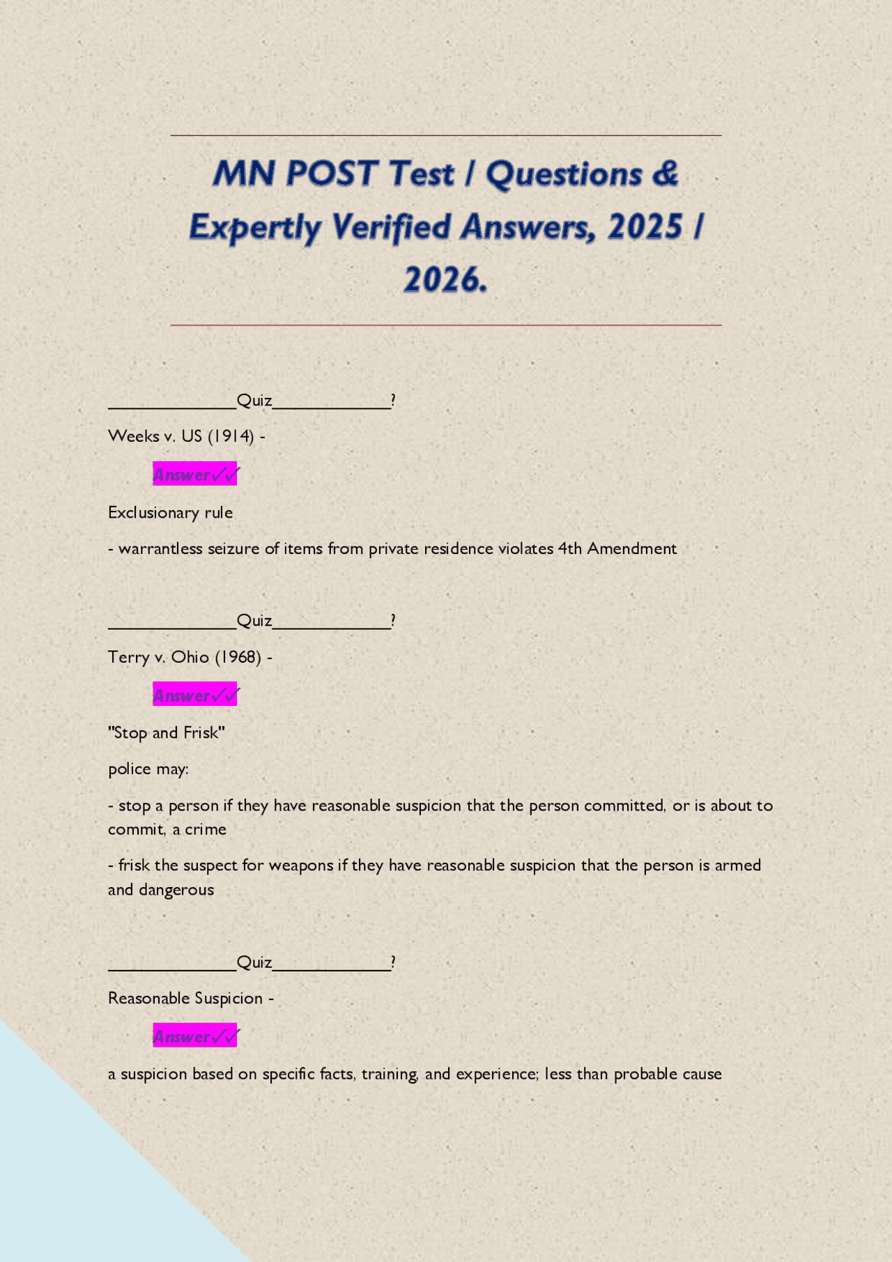 MN POST Test / Questions & Expertly Verified Answers, 2025 / 2026 ...