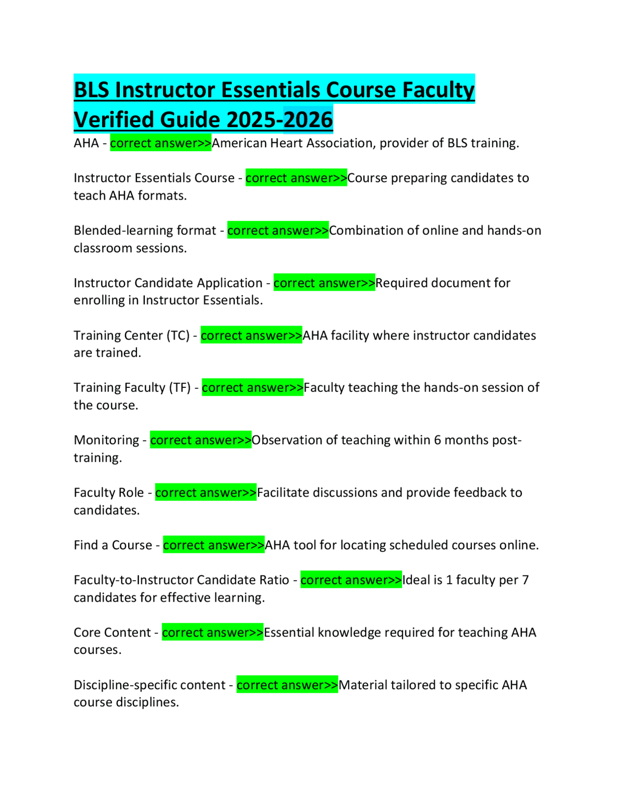 BLS Instructor Essentials Course Guide 2025-2026: Key Definitions and ...