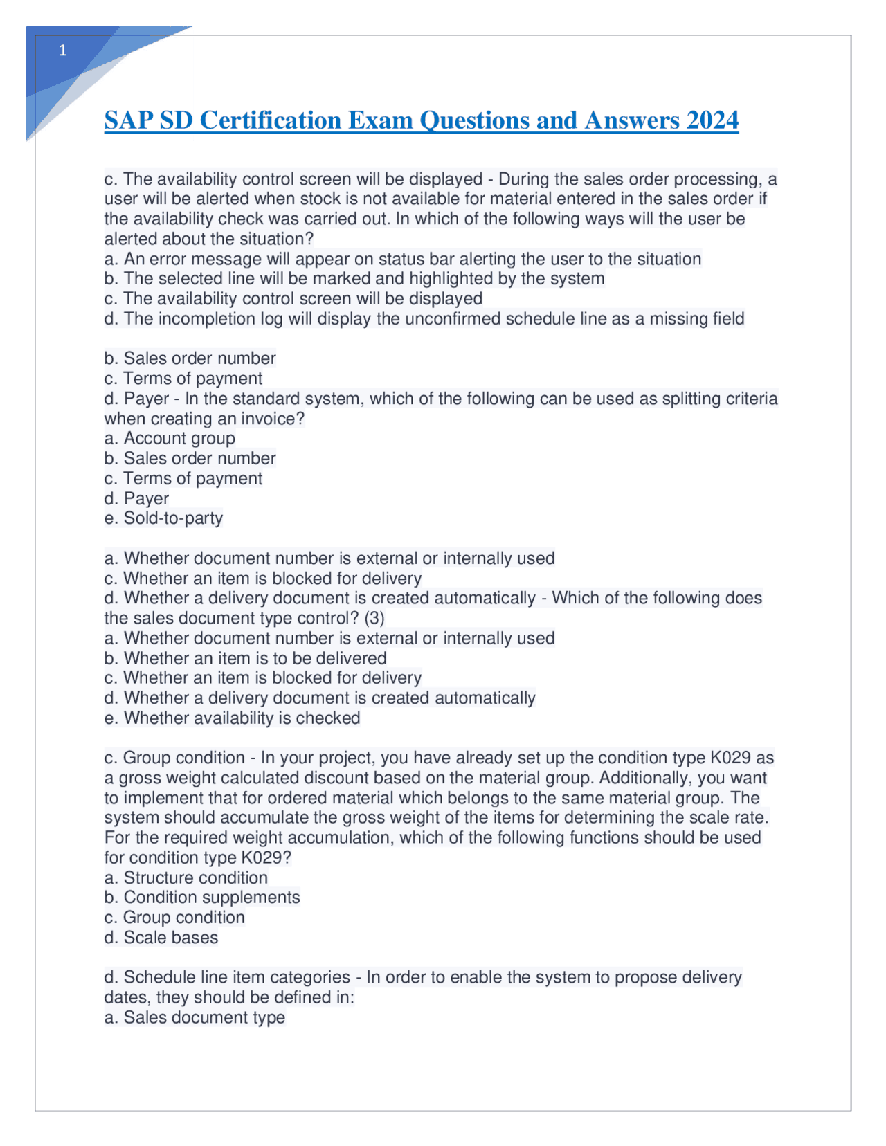 SAP SD Certification Exam Q&A 2024: Sales and Distribution | Exams ...