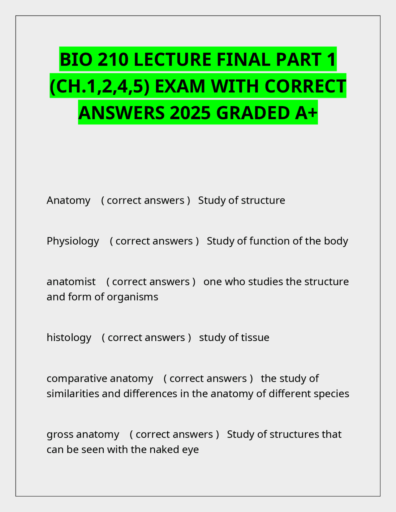 BIO 210 Anatomy and Physiology Exam Review: Key Concepts and Answers ...