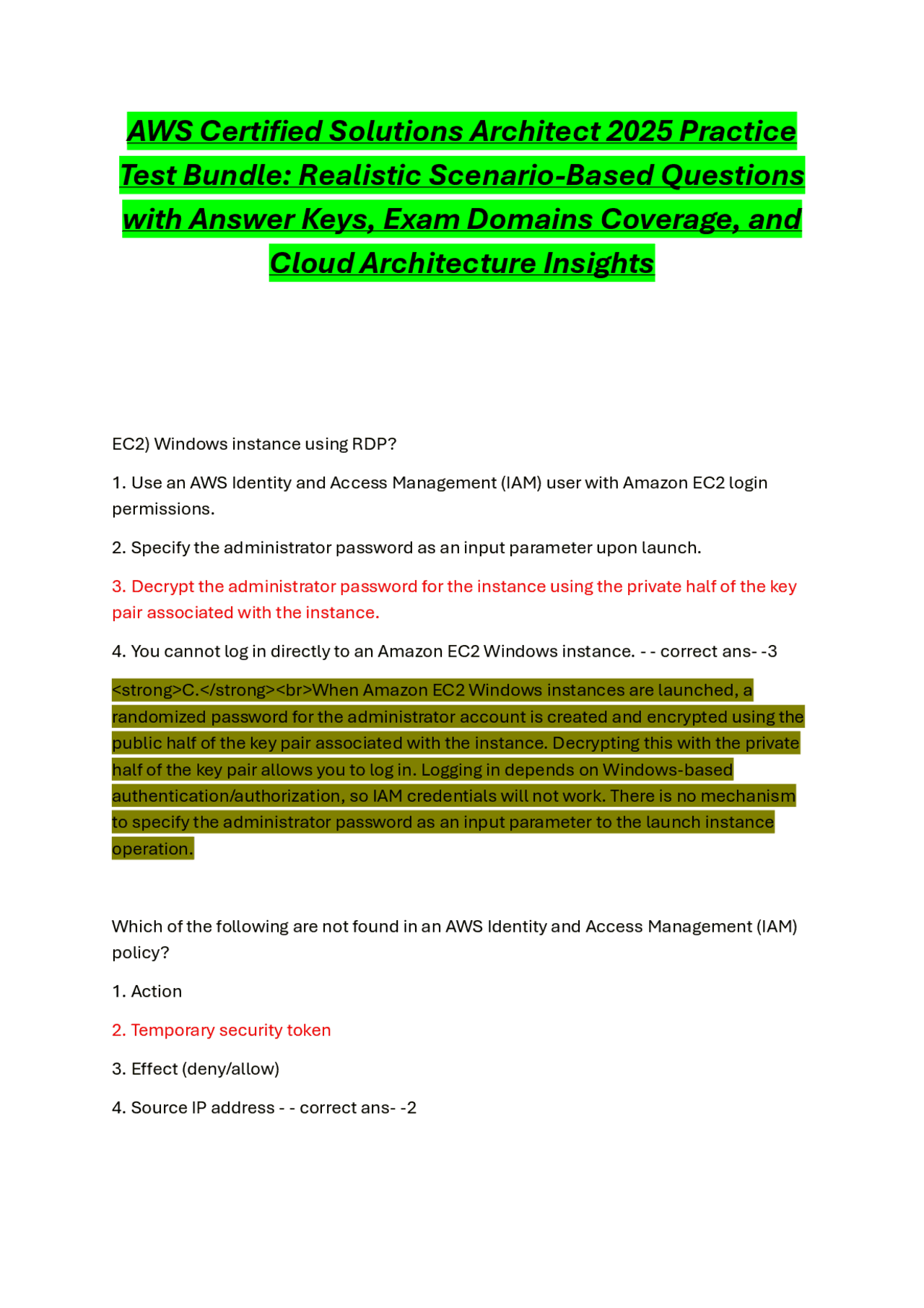 AWS Certified Solutions Architect 2025 Practice Test Bundle | Exams ...