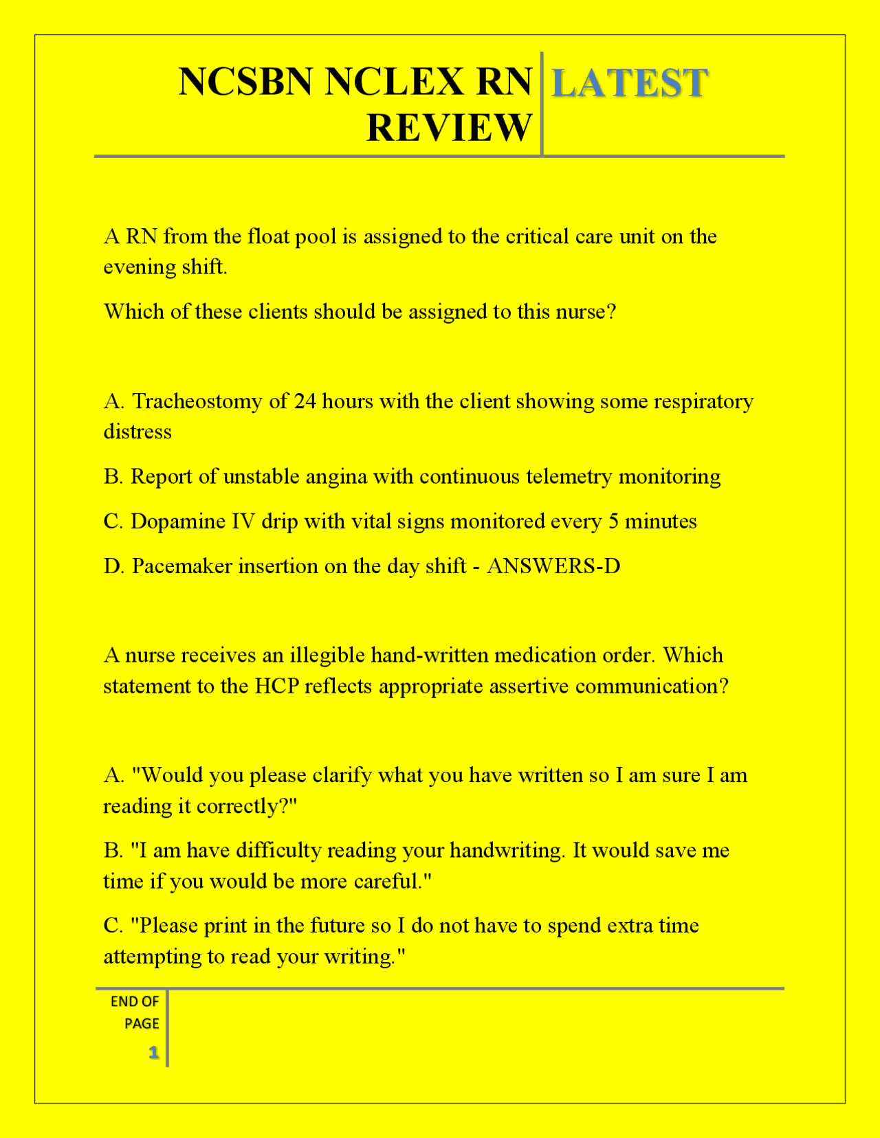 NCSBN NCLEX RN REVIEW QUESTIONS AND ANSWERS 2025 | Exams Nursing | Docsity