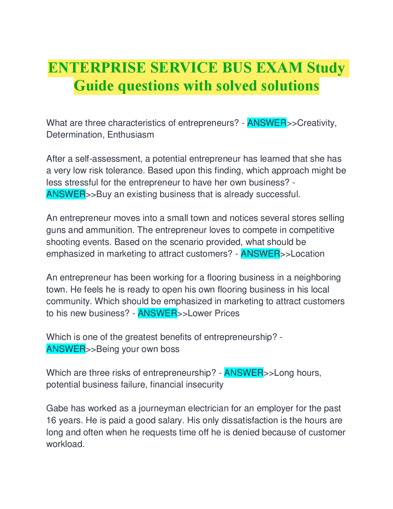 ENTERPRISE SERVICE BUS EXAM Study Guide questions with solved solutions ...