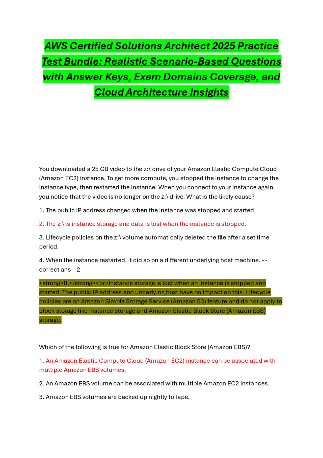 AWS Certified Solutions Architect 2025 Practice Test Bundle | Exams ...