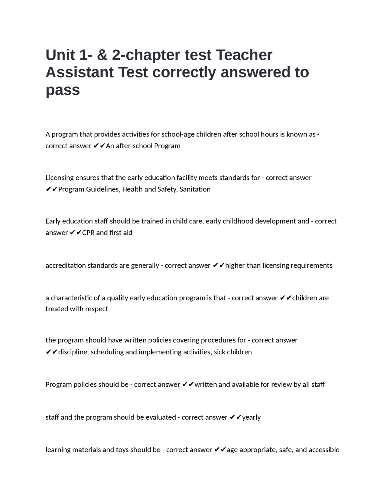 Unit 1- & 2-chapter test Teacher Assistant Test correctly answered to ...