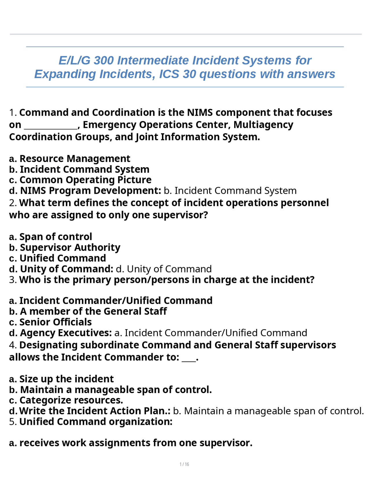E/L/G 300 Intermediate Incident Systems for Expanding Incidents, ICS 30 ...