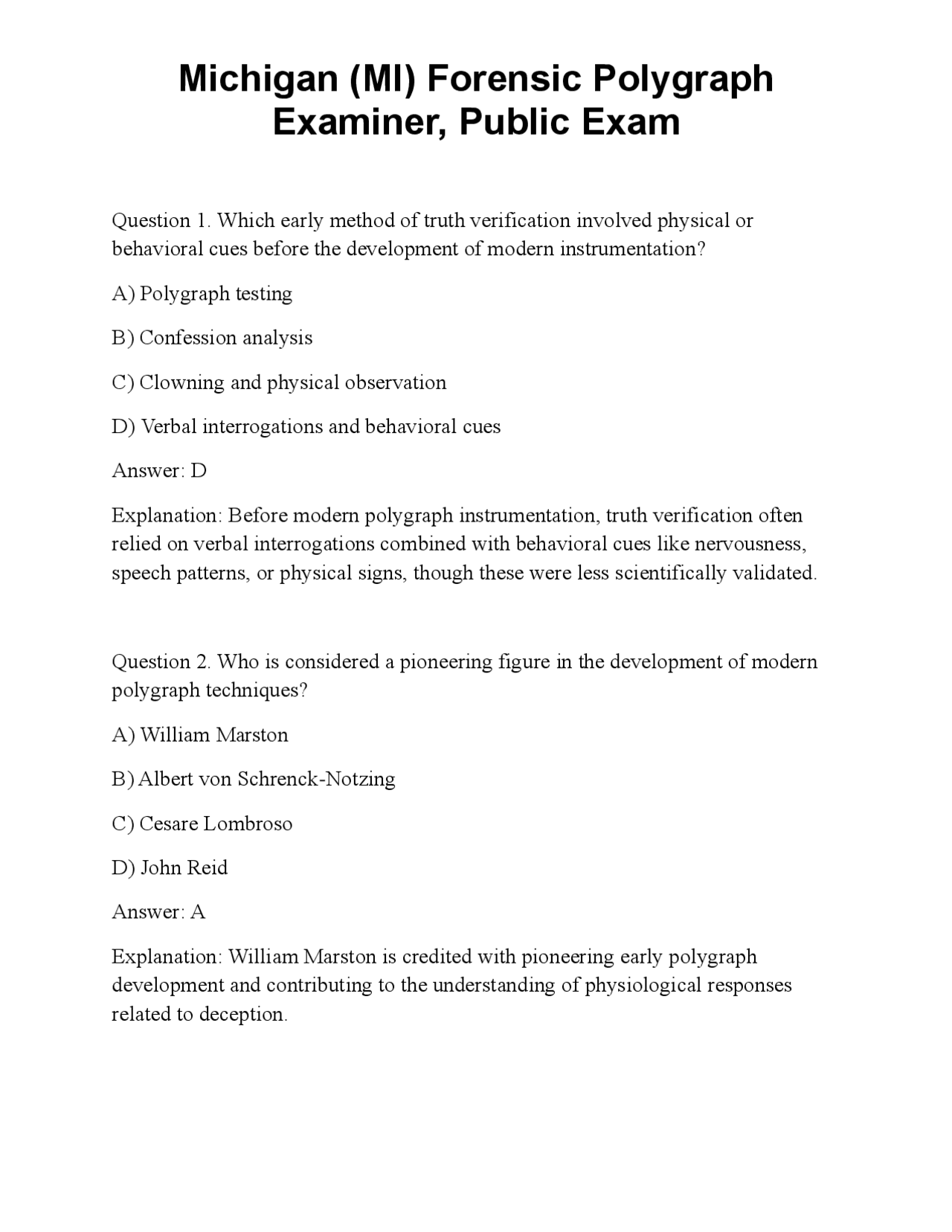 Michigan (MI) Forensic Polygraph Examiner, Public Exam | Exams ...