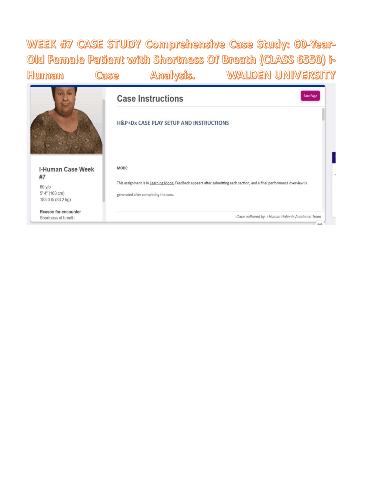Comprehensive Case Study: 60-Year-Old Female Patient with Shortness Of ...