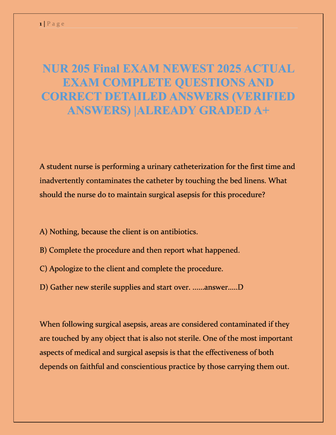 NUR 205 FINAL EXAM 2025 LATEST PREP GUIDE WITH 200 REAL FINAL EXAM ...
