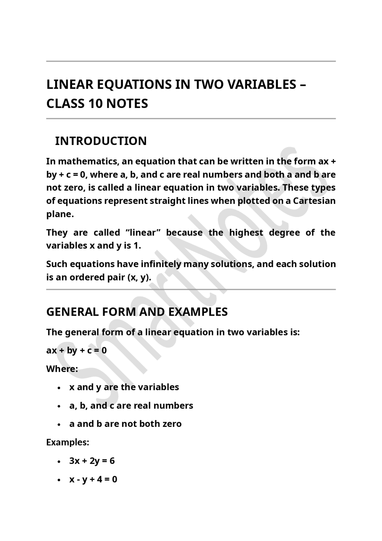 Class - 10 Linear Equation in one variable notes | Study notes ...