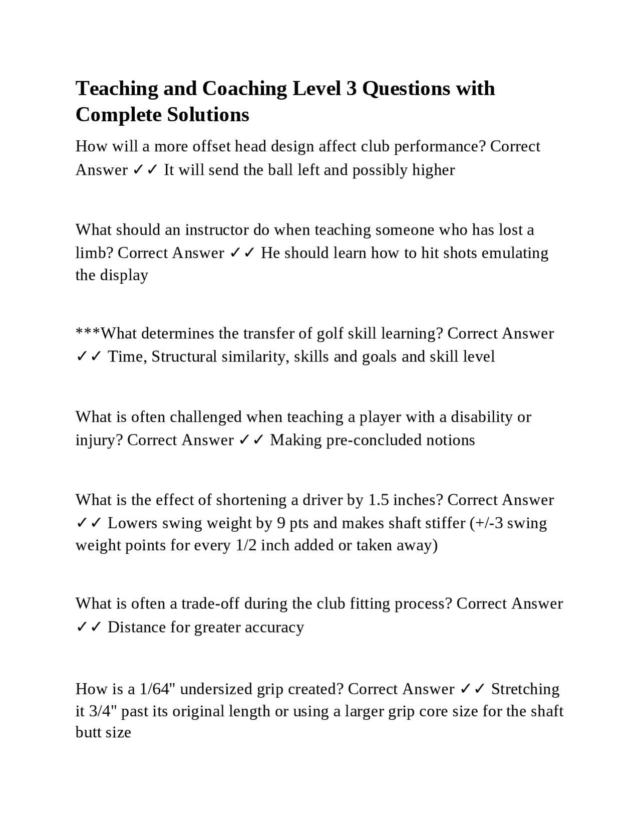 Teaching and Coaching Level 3 Questions with Complete Solutions | Exams ...